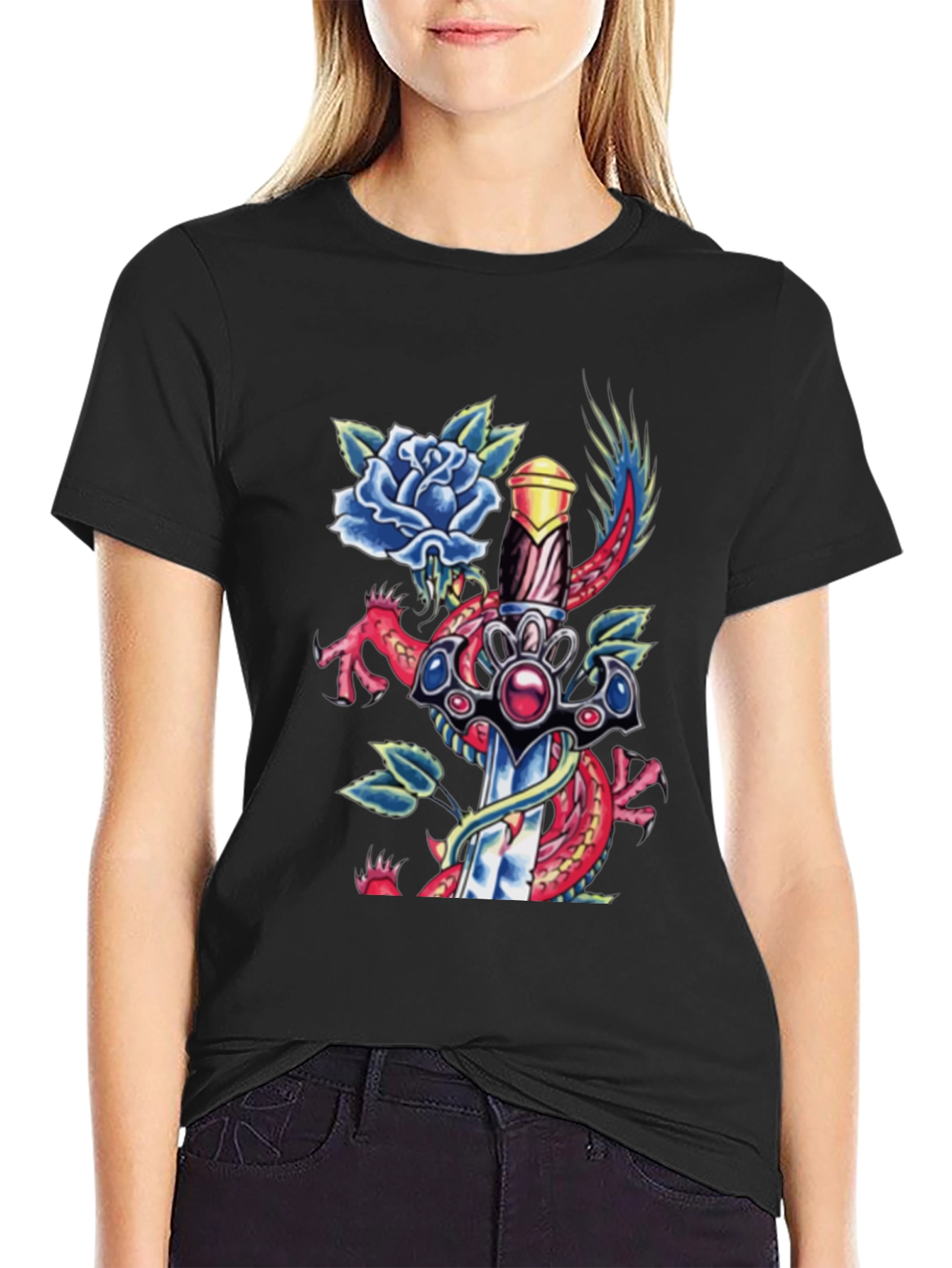 Dragon Sword Tattoo Graphic Mens Tee