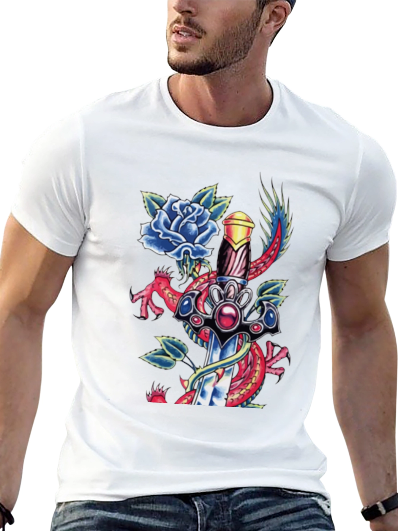 Dragon Sword Tattoo Graphic Mens Tee
