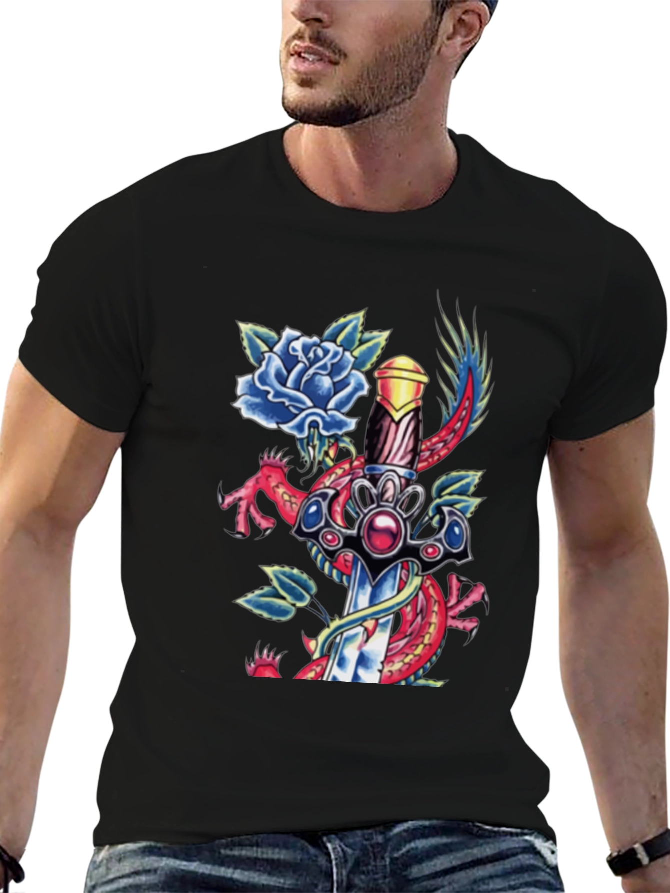 Dragon Sword Tattoo Graphic Mens Tee