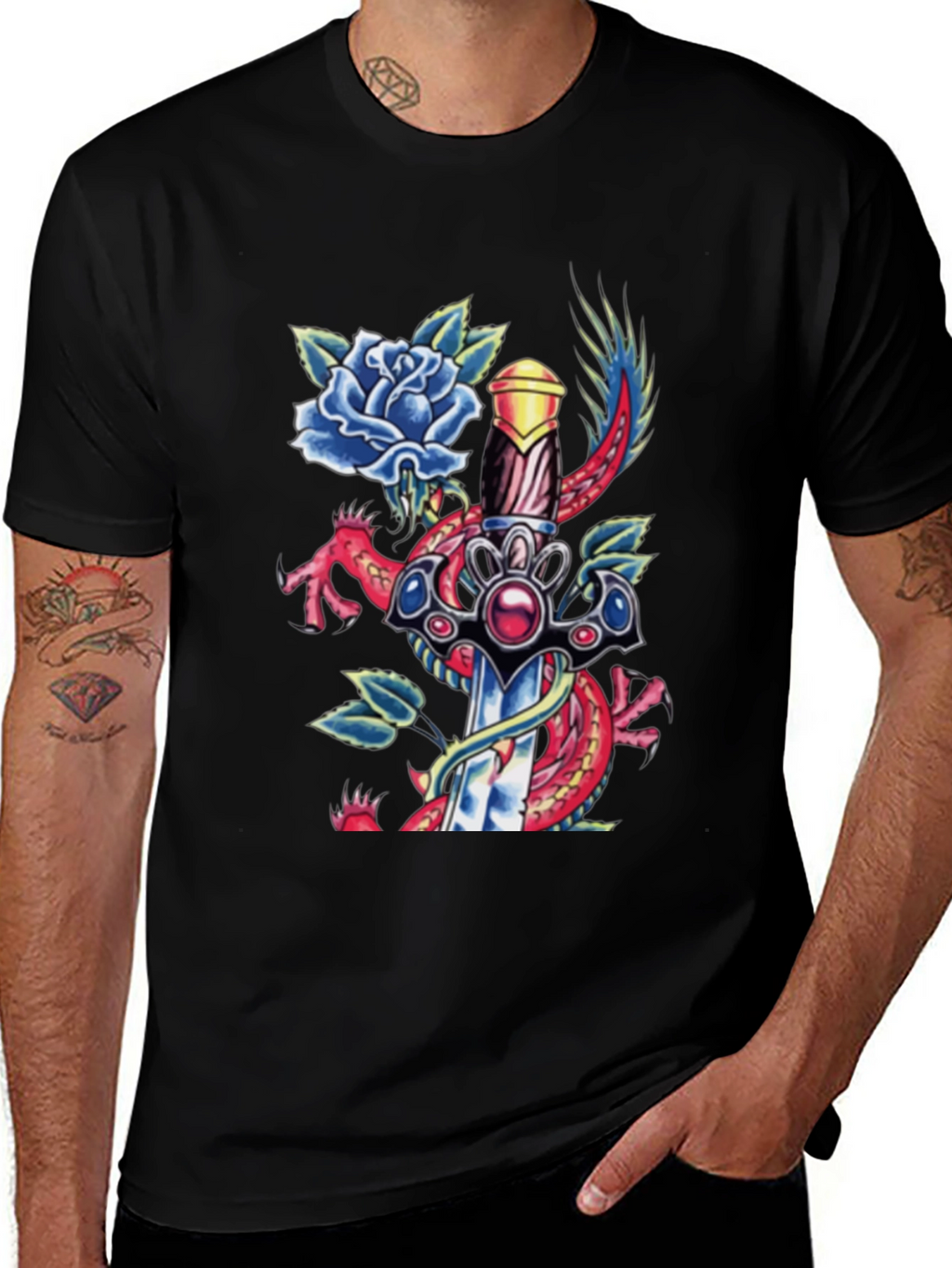 Dragon Sword Tattoo Graphic Mens Tee