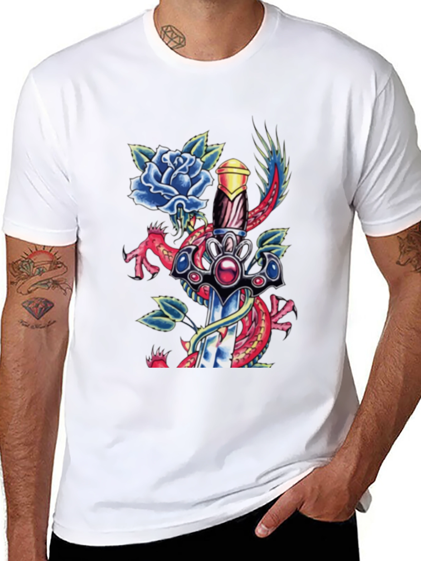Dragon Sword Tattoo Graphic Mens Tee