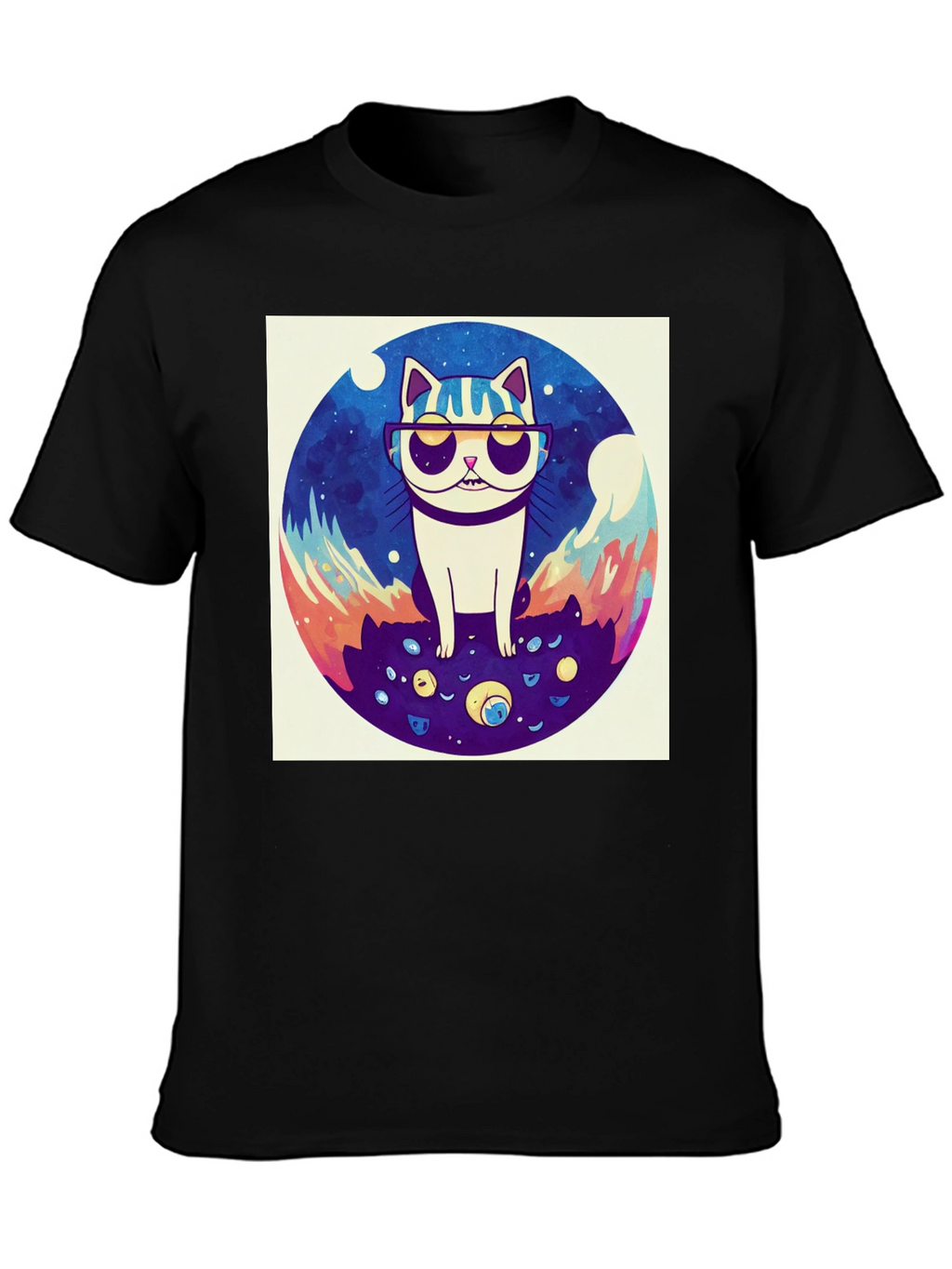 Cool Cat Graphic Tee - Black Cotton Shirt