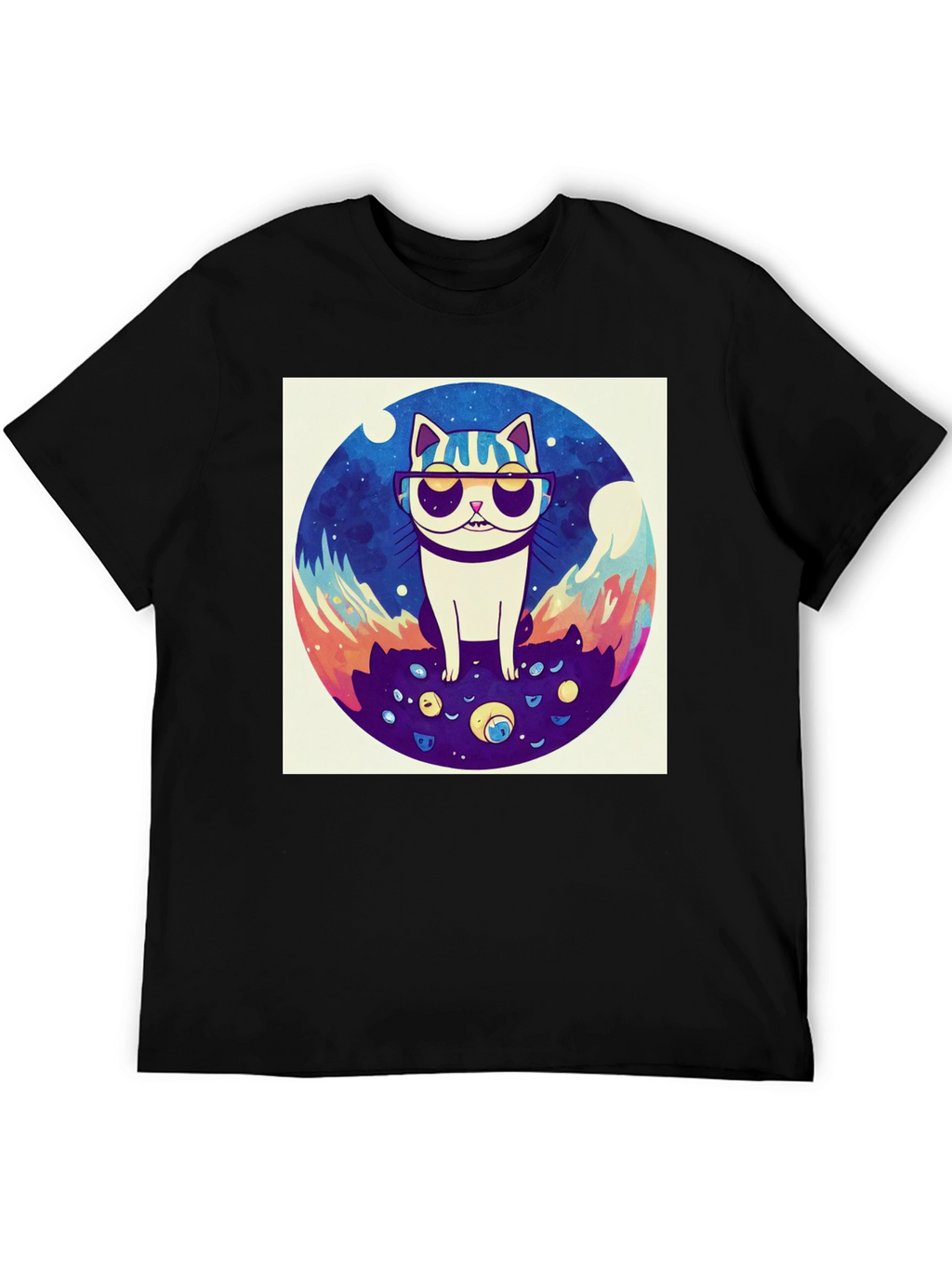 Cool Cat Graphic Tee - Black Cotton Shirt