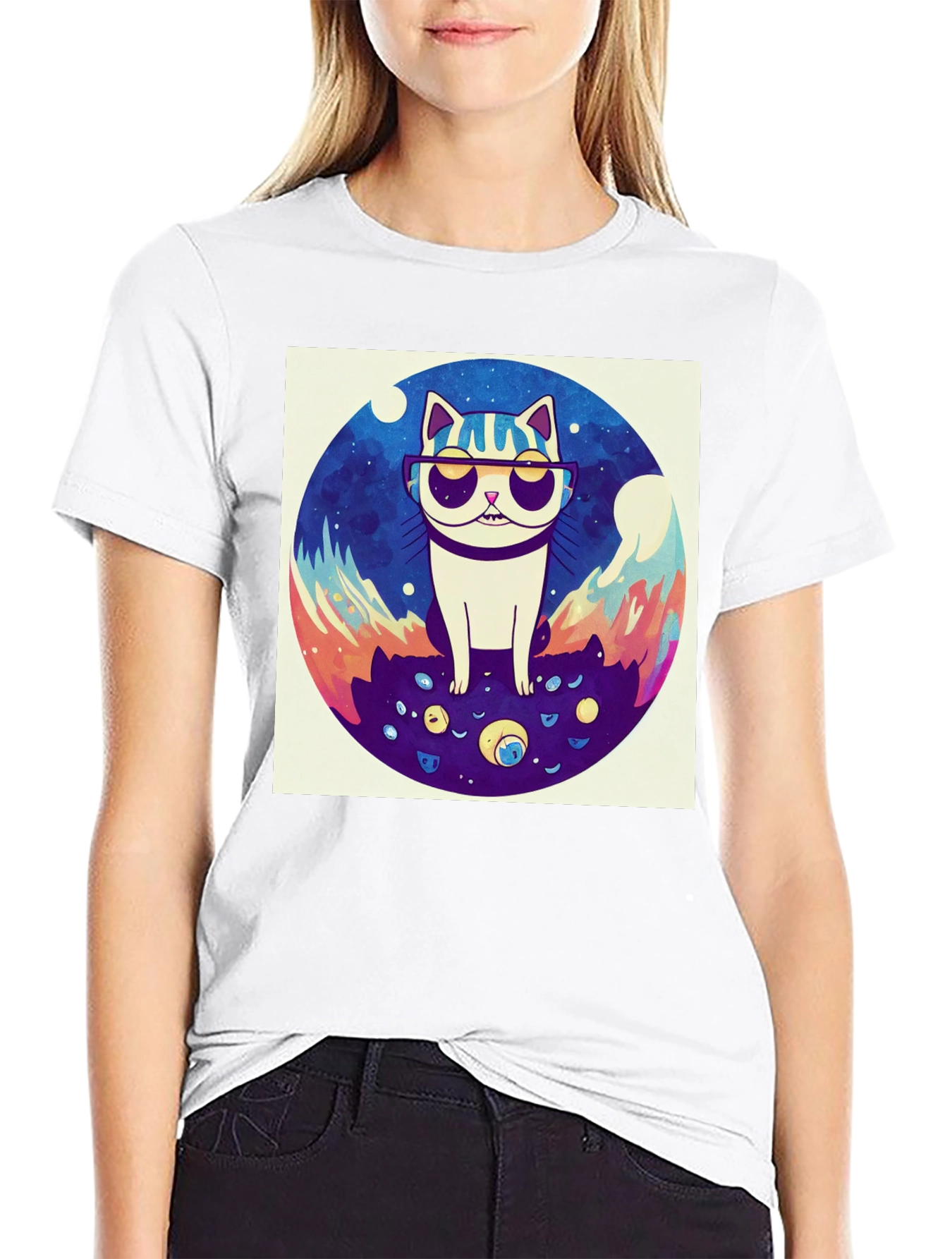Cool Cat Graphic Tee - Black Cotton Shirt