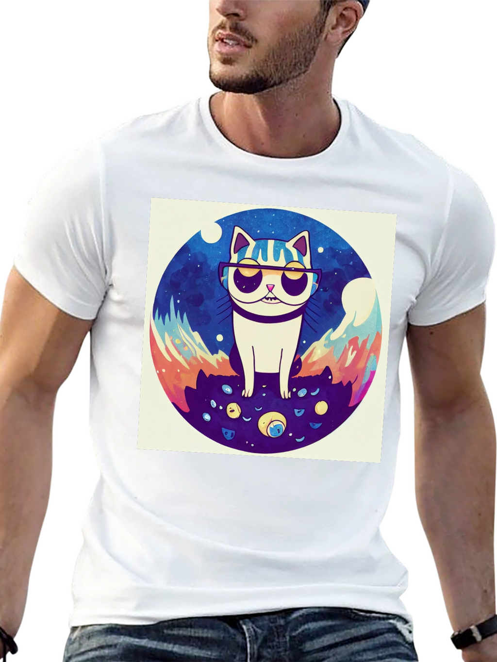 Cool Cat Graphic Tee - Black Cotton Shirt