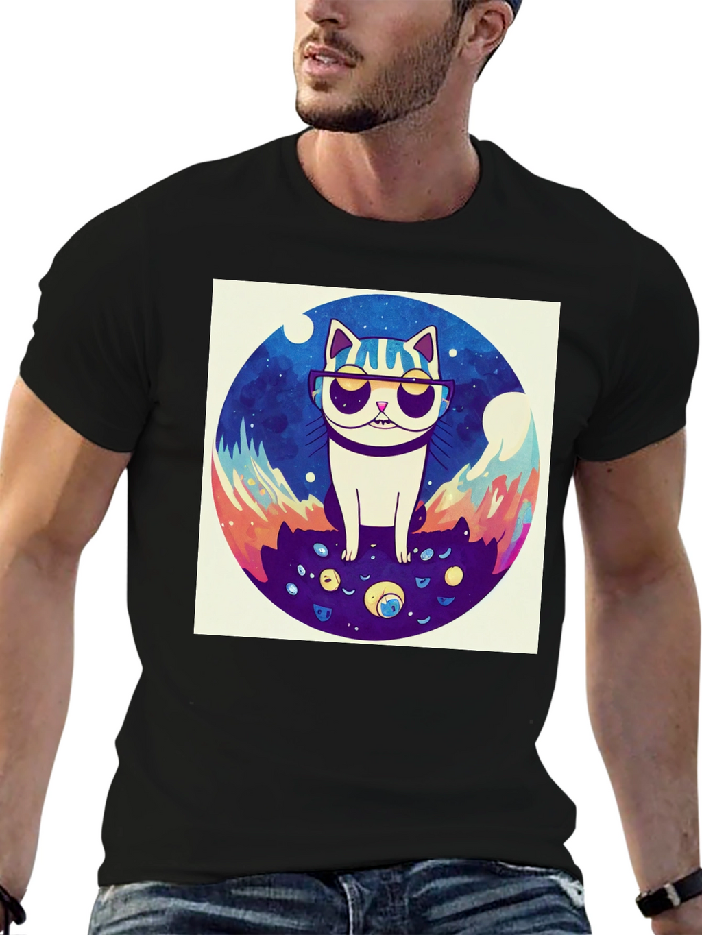 Cool Cat Graphic Tee - Black Cotton Shirt