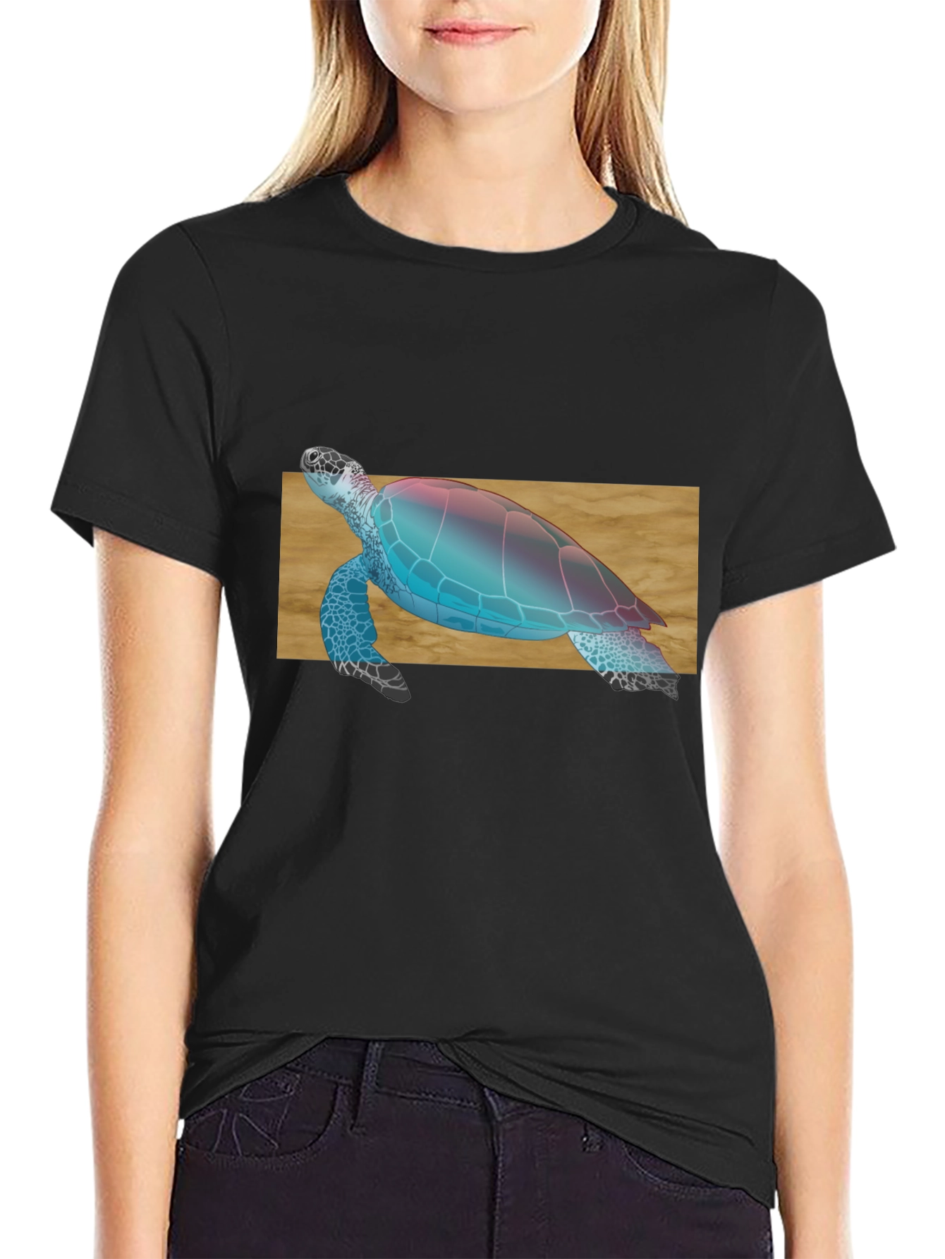 Sea Turtle Graphic Print Black T-Shirt