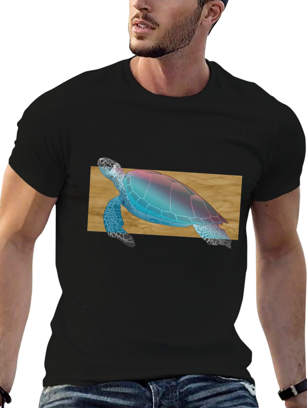 Sea Turtle Graphic Print Black T-Shirt