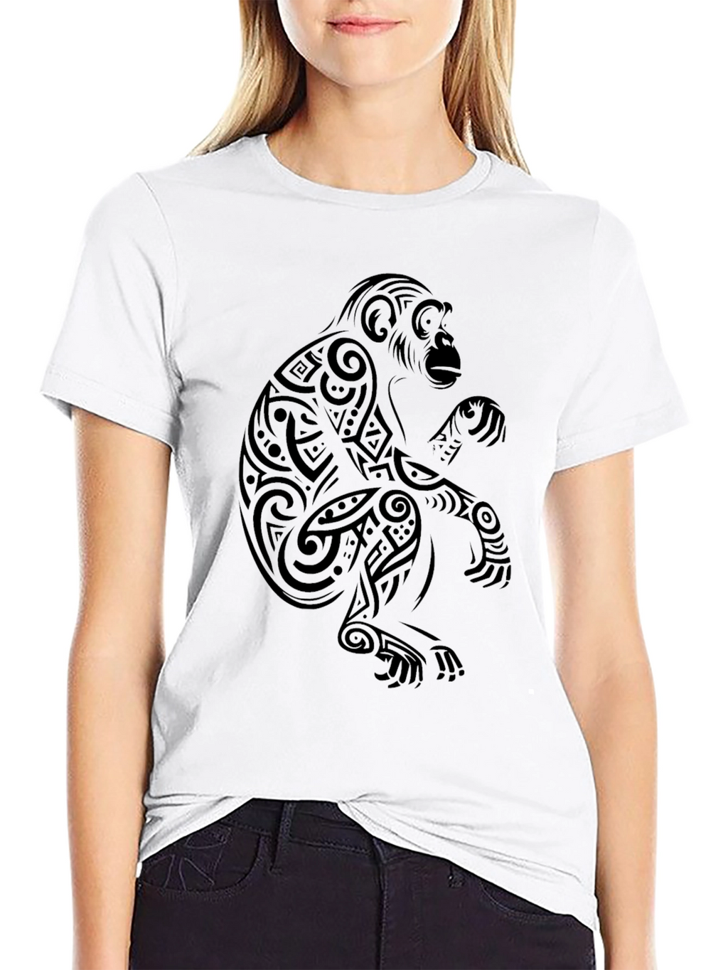 Tribal Monkey Graphic T-Shirt - Black Cotton