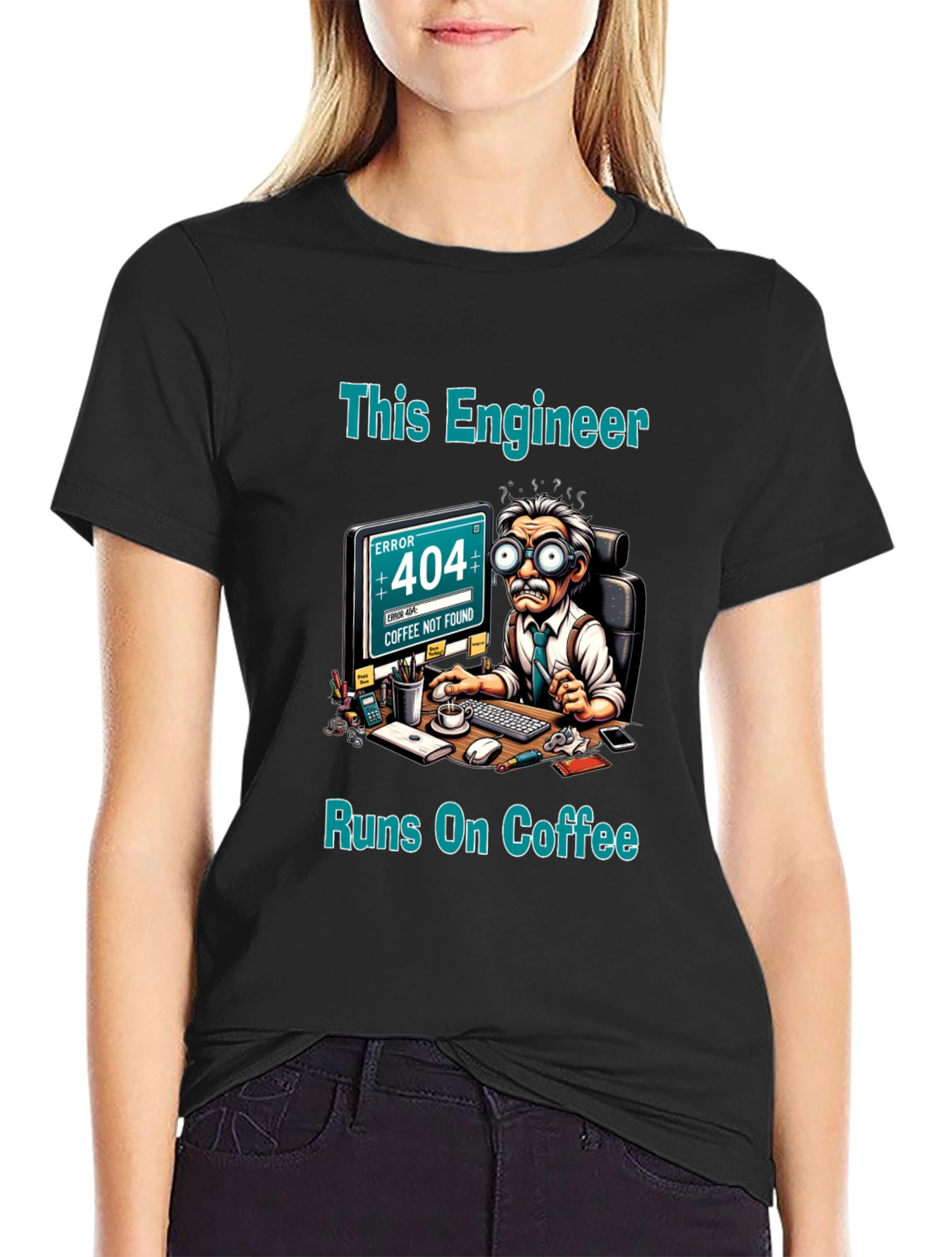 Engineer Runs on Coffee T-Shirt - 404 Error Design