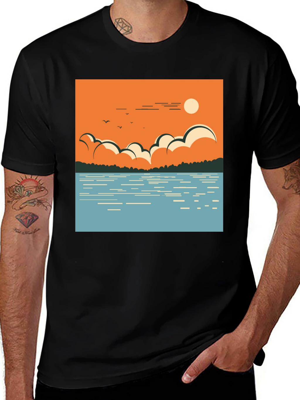 Lake Scene Graphic Tee - Nature Inspired Design