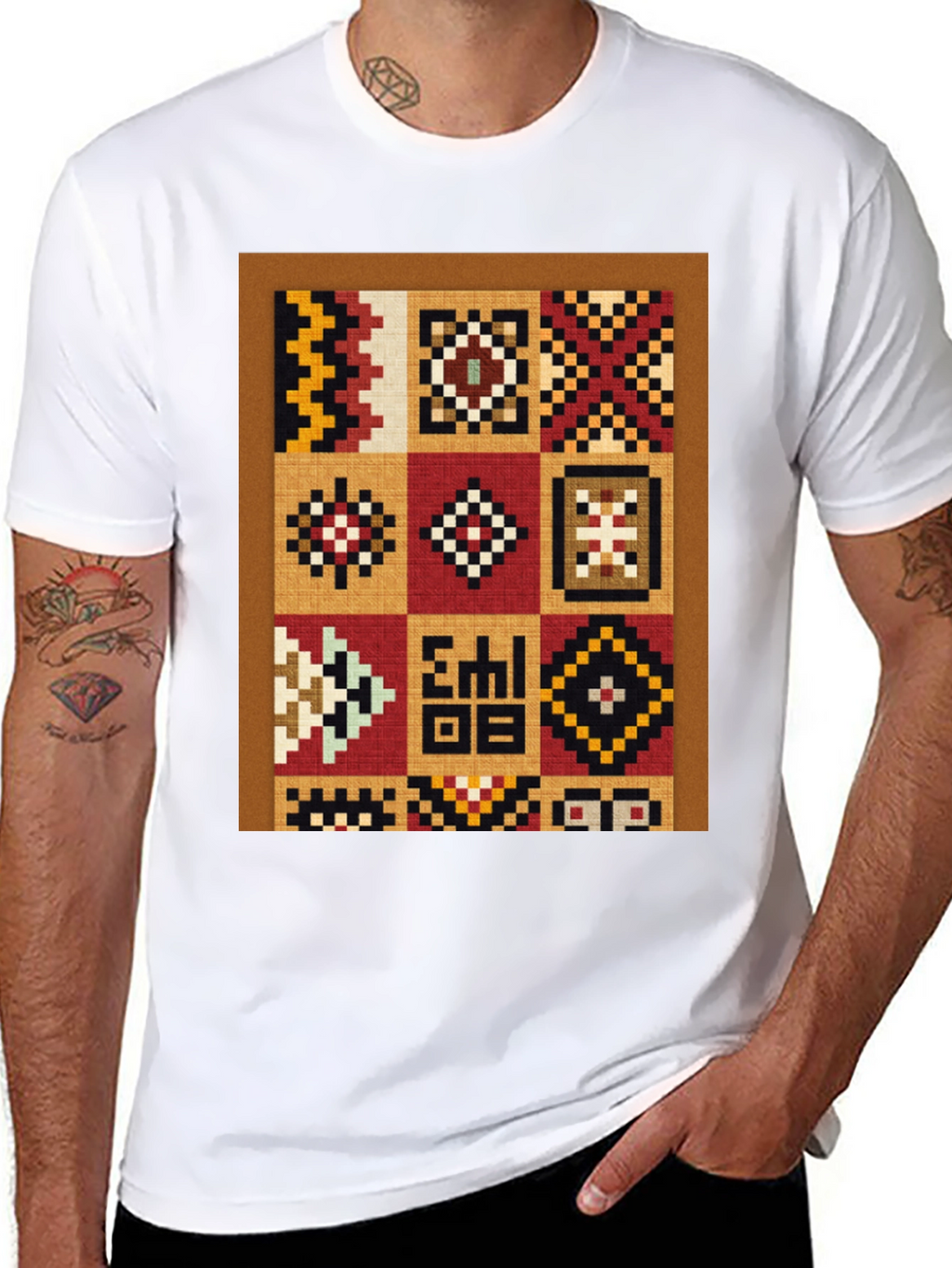 Ethnic Patchwork Graphic T-Shirt - Black