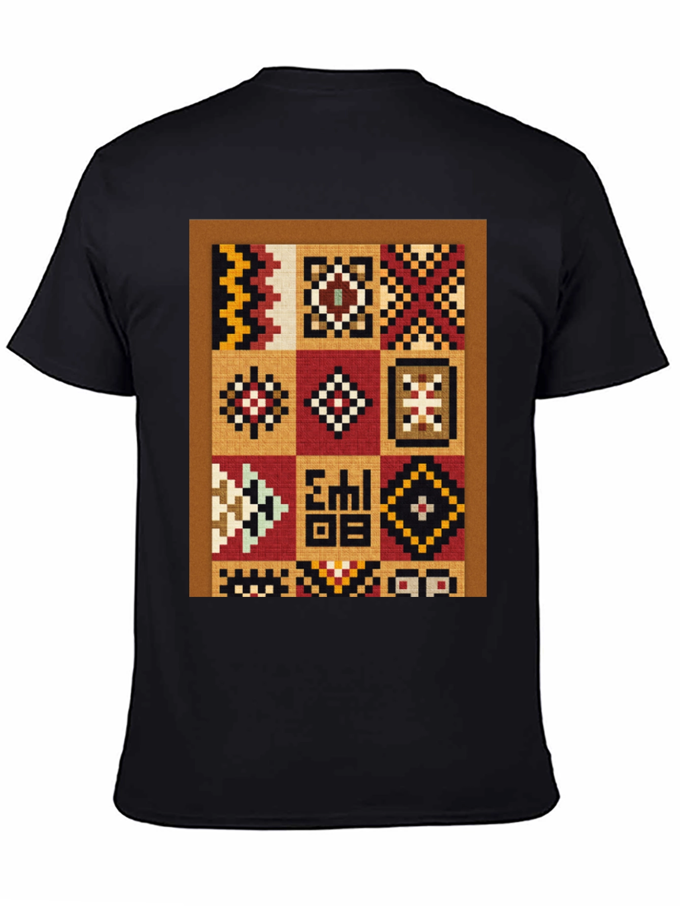 Ethnic Patchwork Graphic T-Shirt - Black