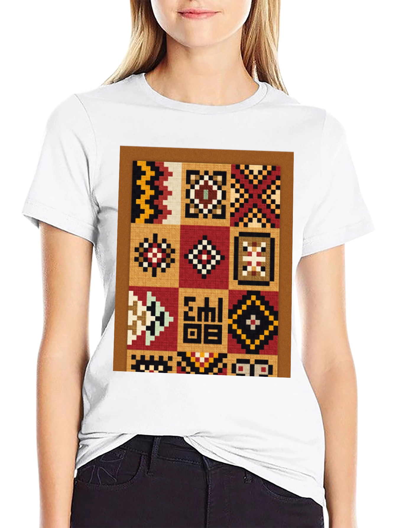 Ethnic Patchwork Graphic T-Shirt - Black