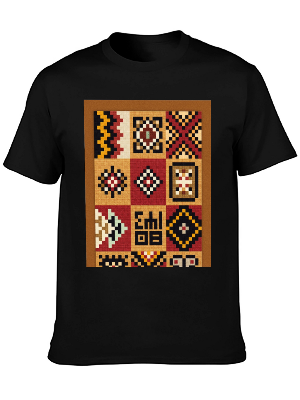 Ethnic Patchwork Graphic T-Shirt - Black