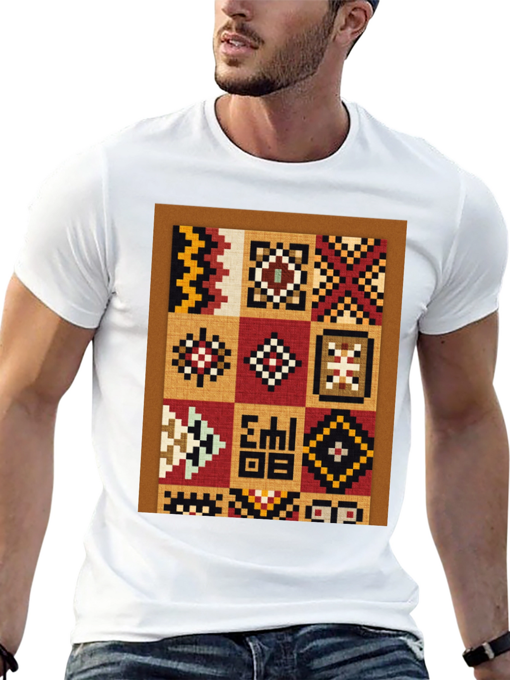 Ethnic Patchwork Graphic T-Shirt - Black