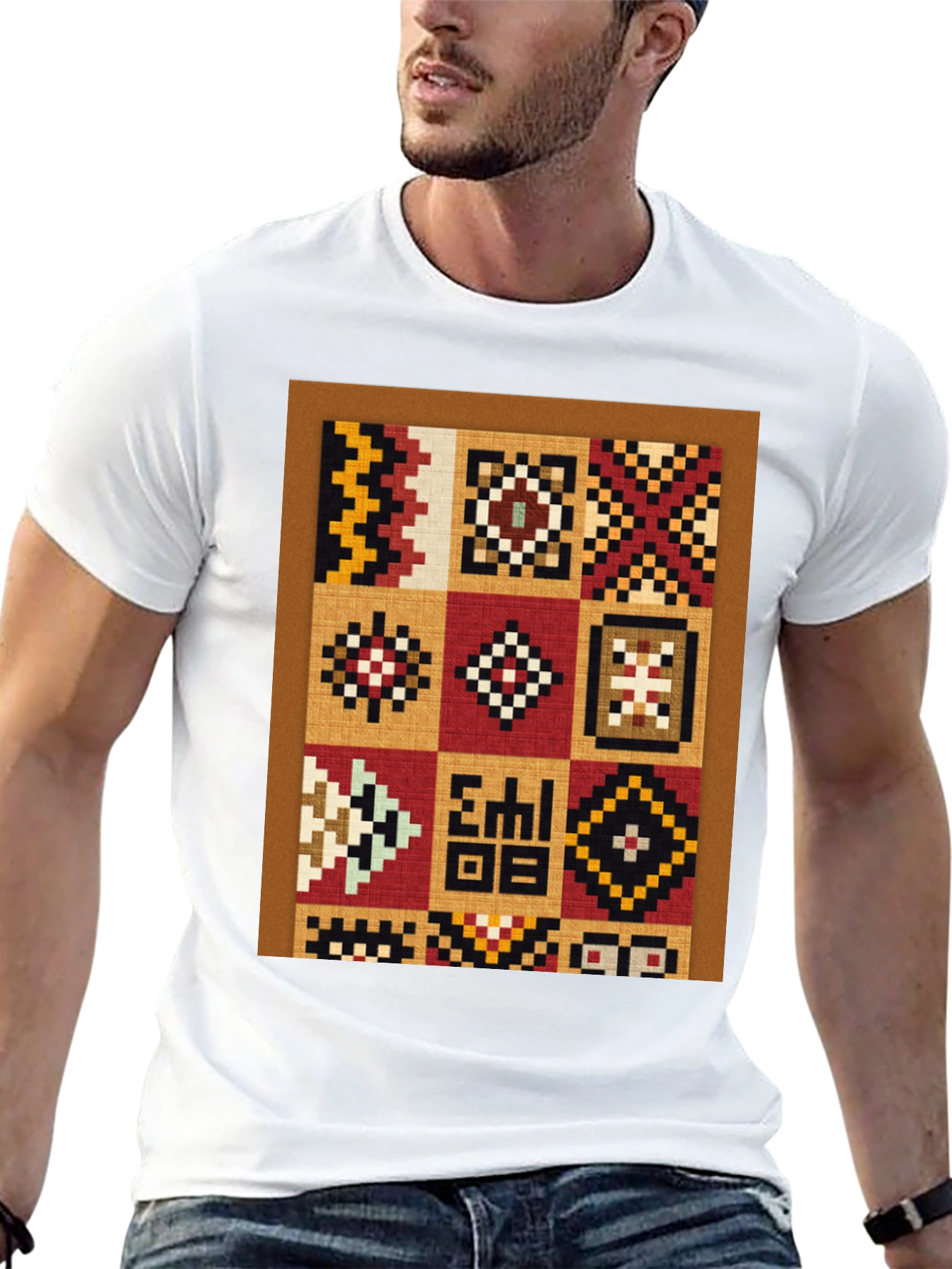 Ethnic Patchwork Graphic T-Shirt - Black