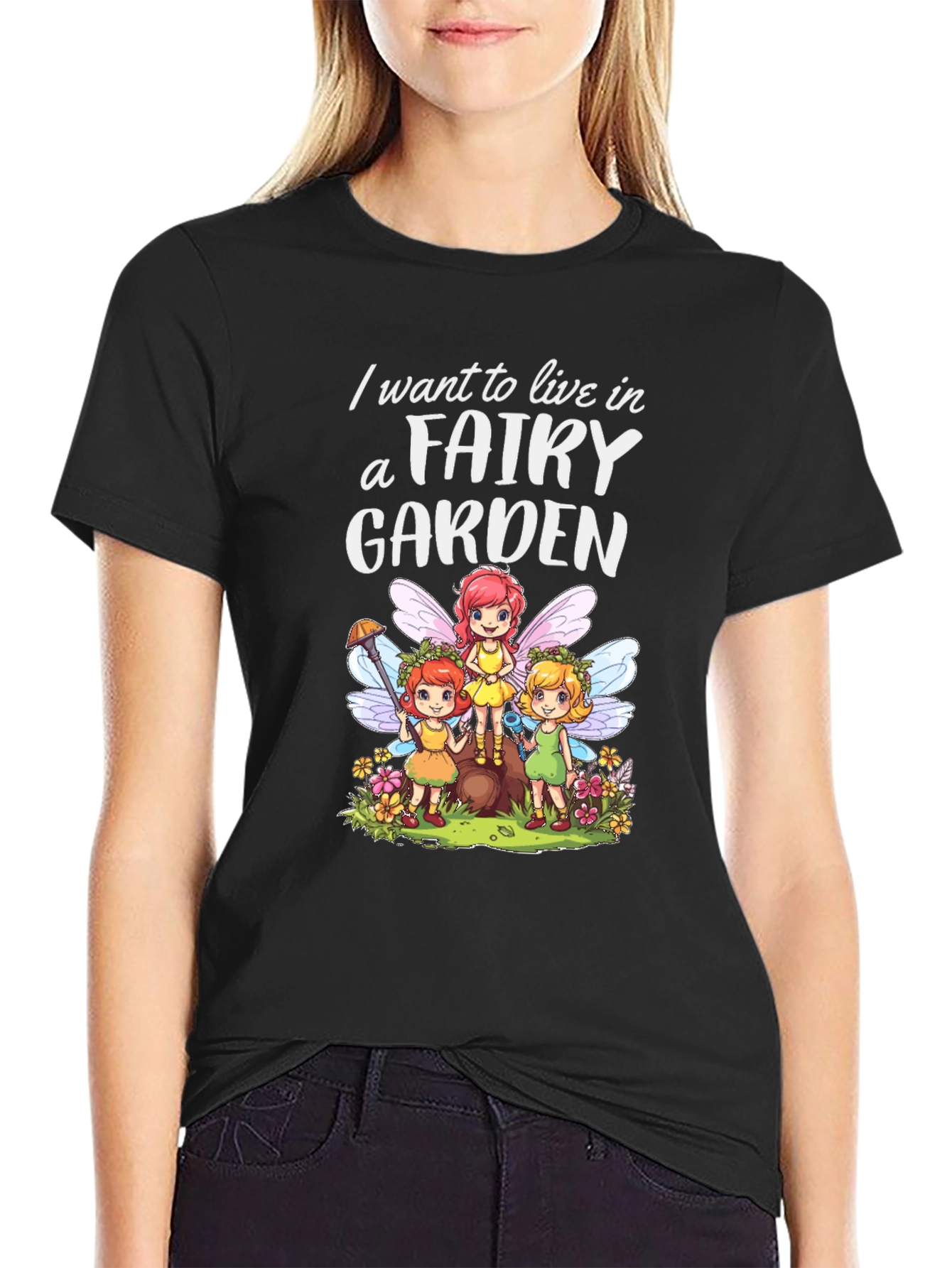 Fairy Garden Graphic Tee - Whimsical Black T-Shirt