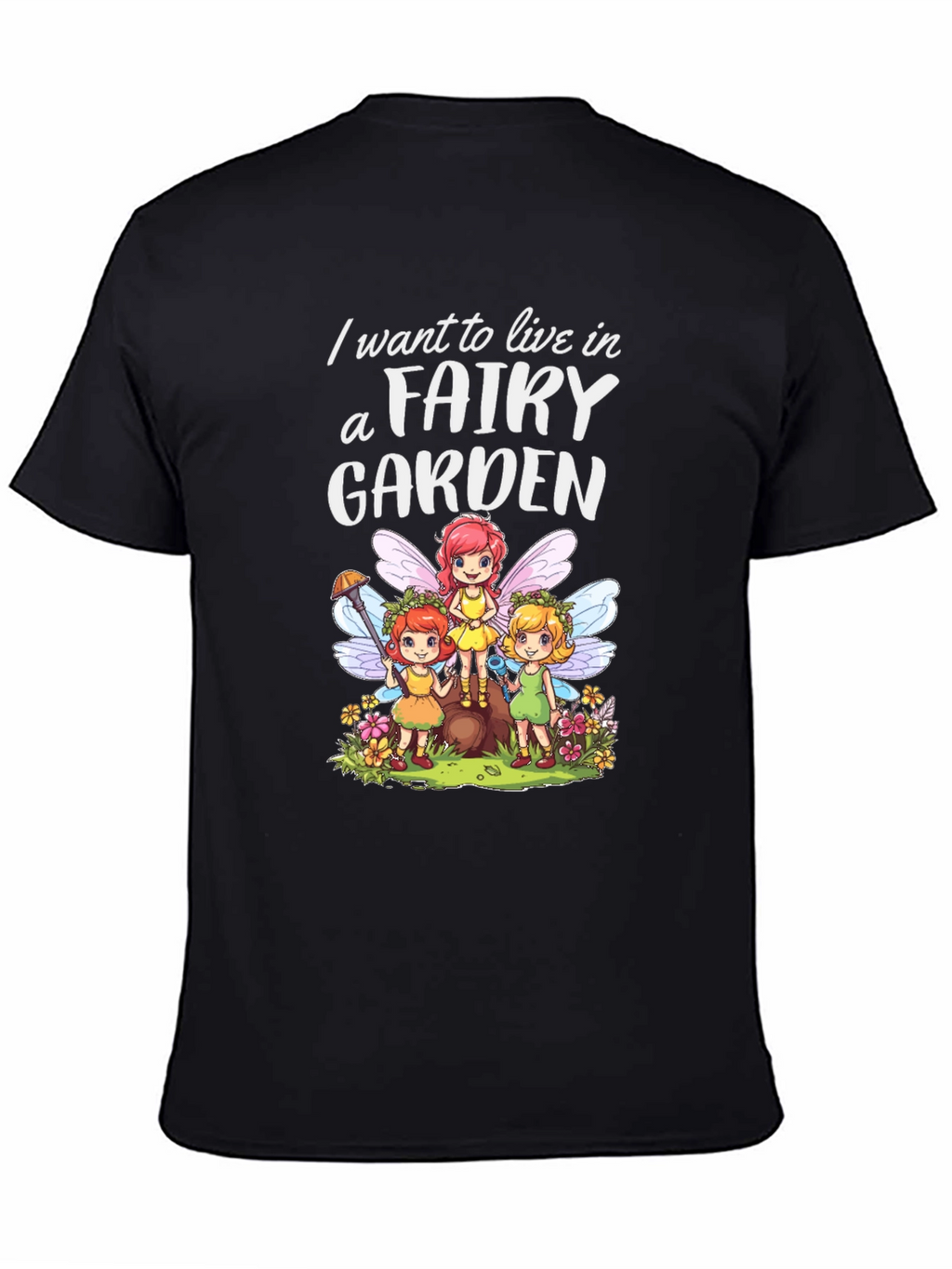 Fairy Garden Graphic Tee - Whimsical Black T-Shirt