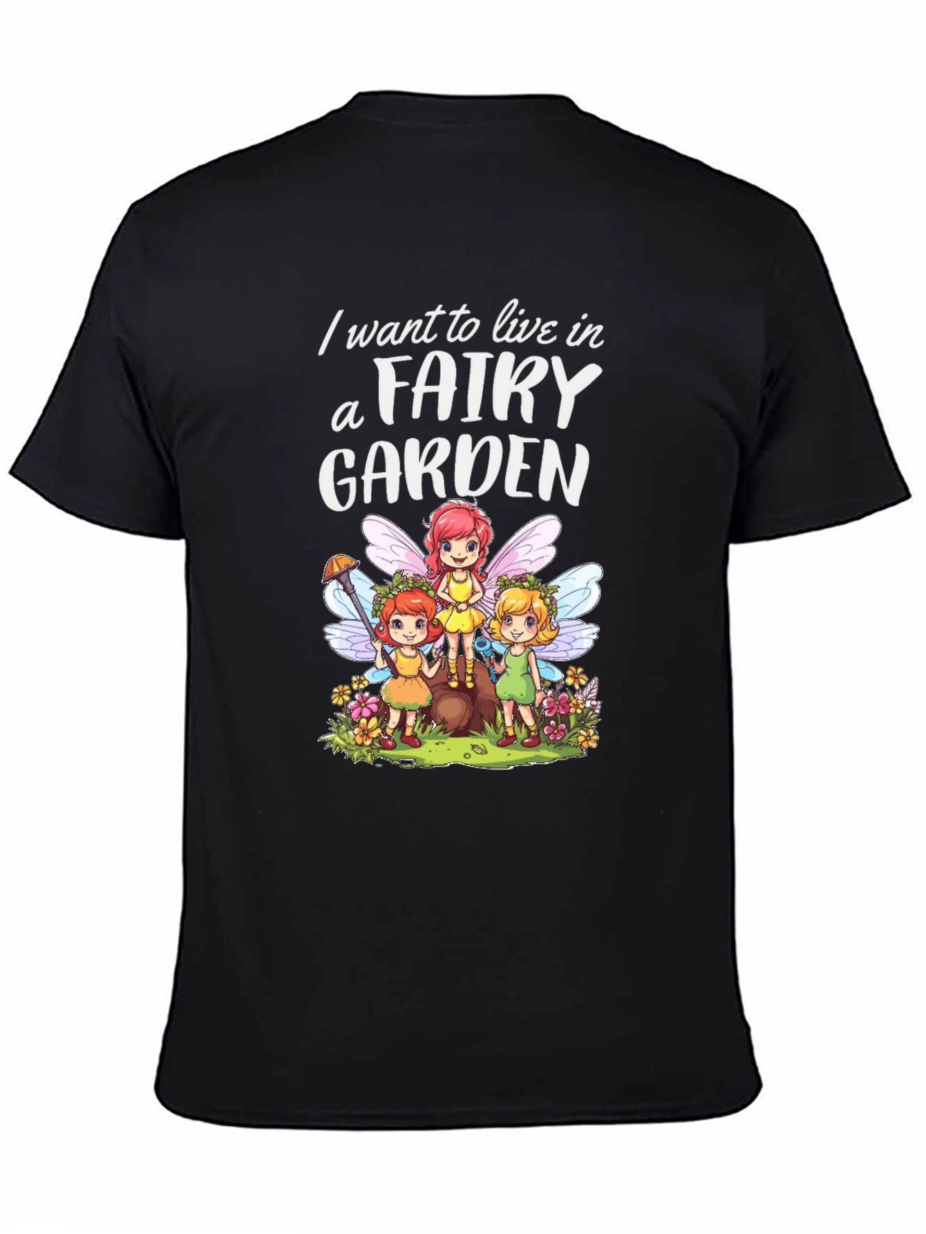 Fairy Garden Graphic Tee - Whimsical Black T-Shirt