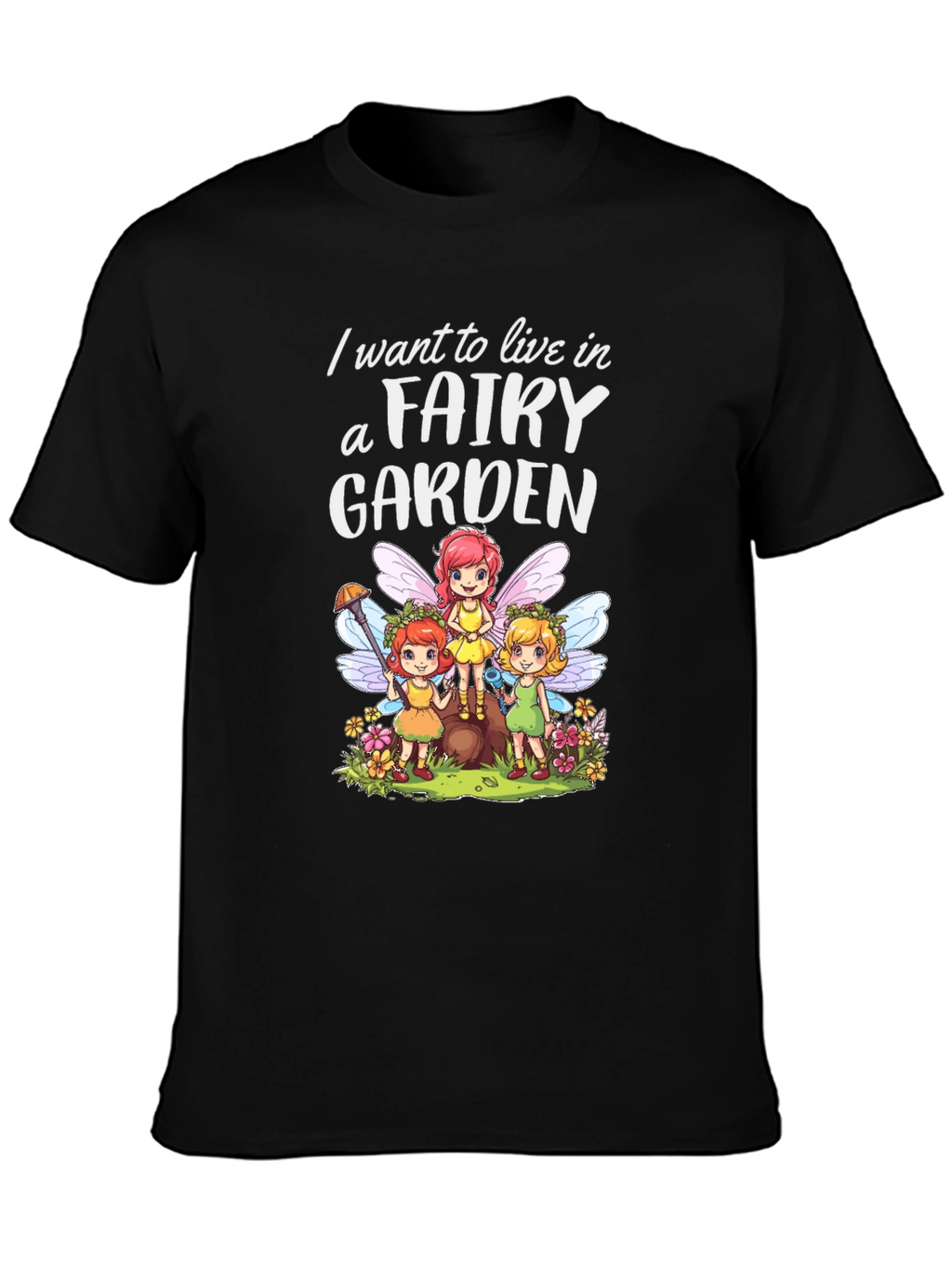 Fairy Garden Graphic Tee - Whimsical Black T-Shirt