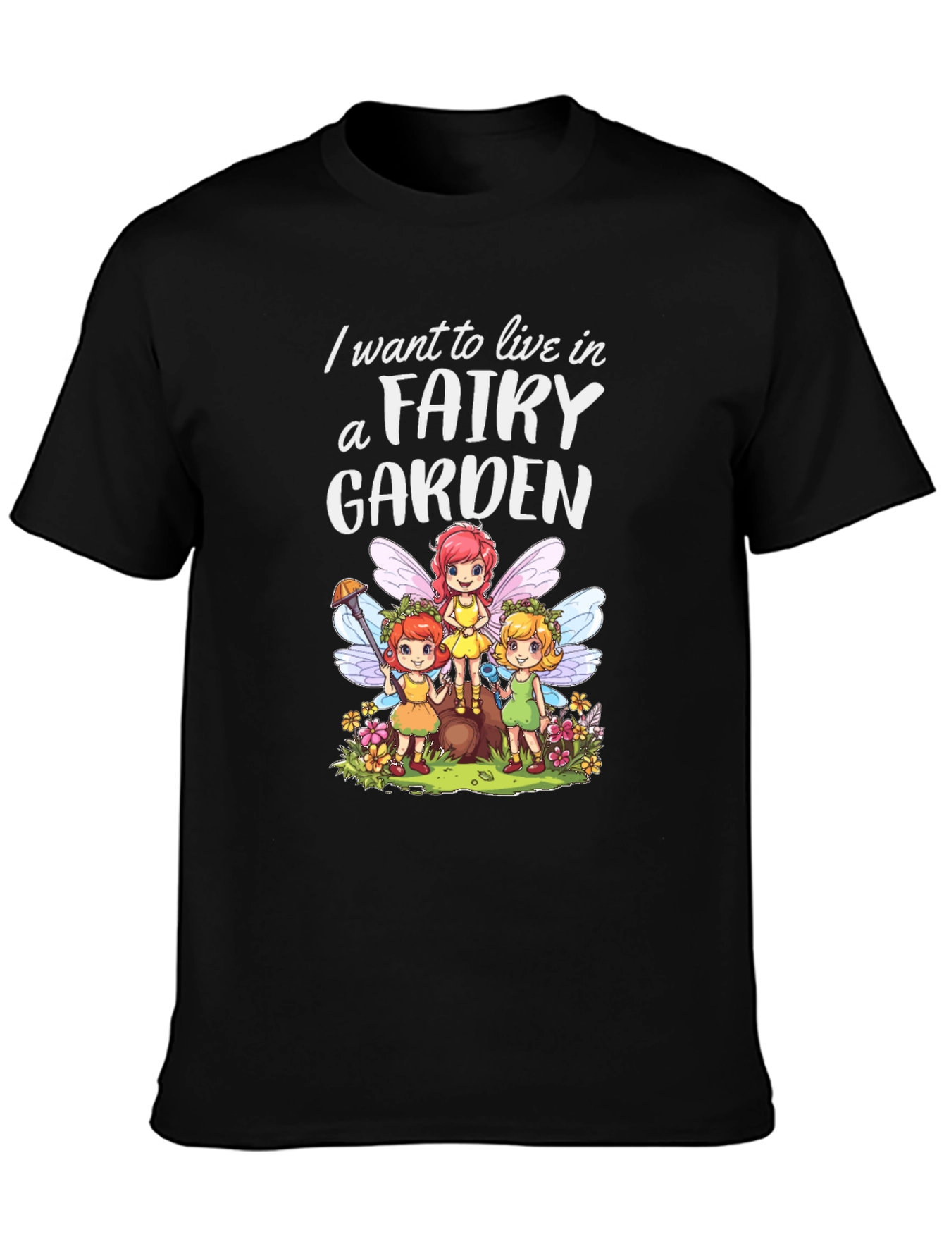 Fairy Garden Graphic Tee - Whimsical Black T-Shirt