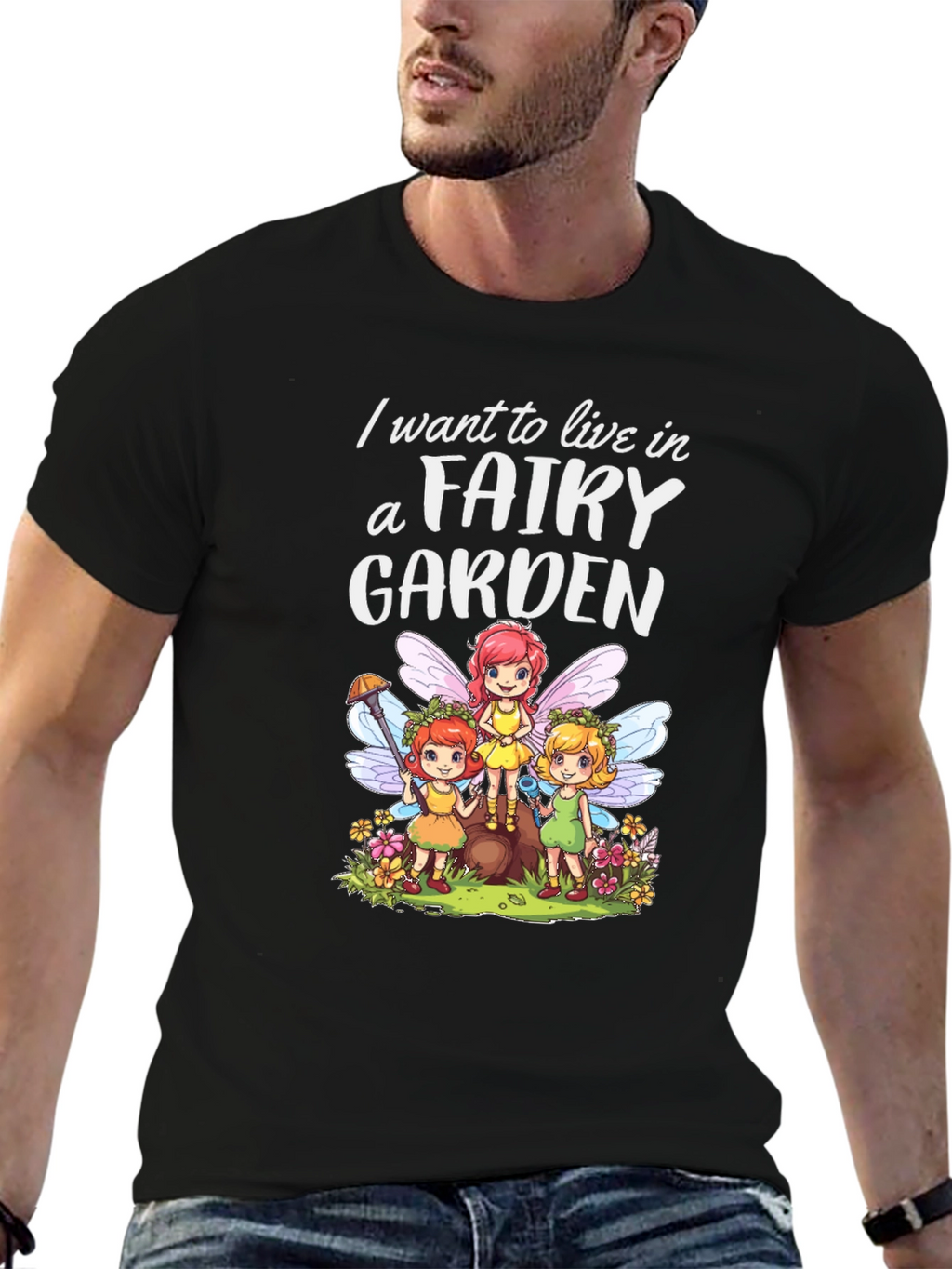 Fairy Garden Graphic Tee - Whimsical Black T-Shirt