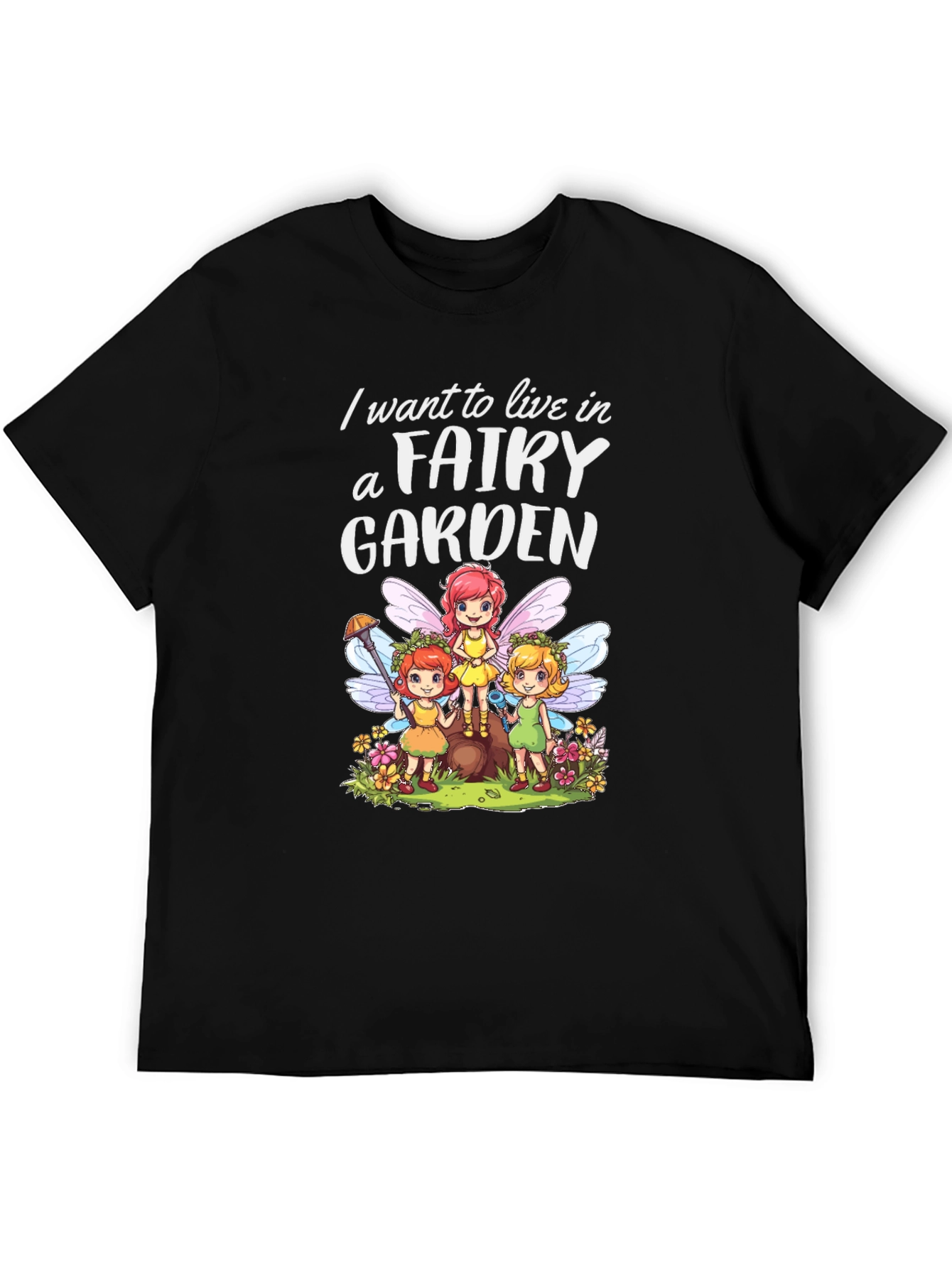 Fairy Garden Graphic Tee - Whimsical Black T-Shirt