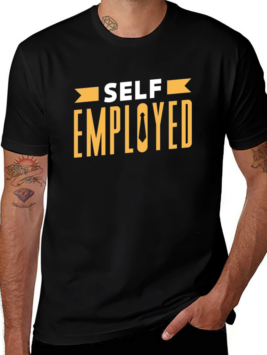 Self Employed T-Shirt - Black Cotton Blend Casual Tee