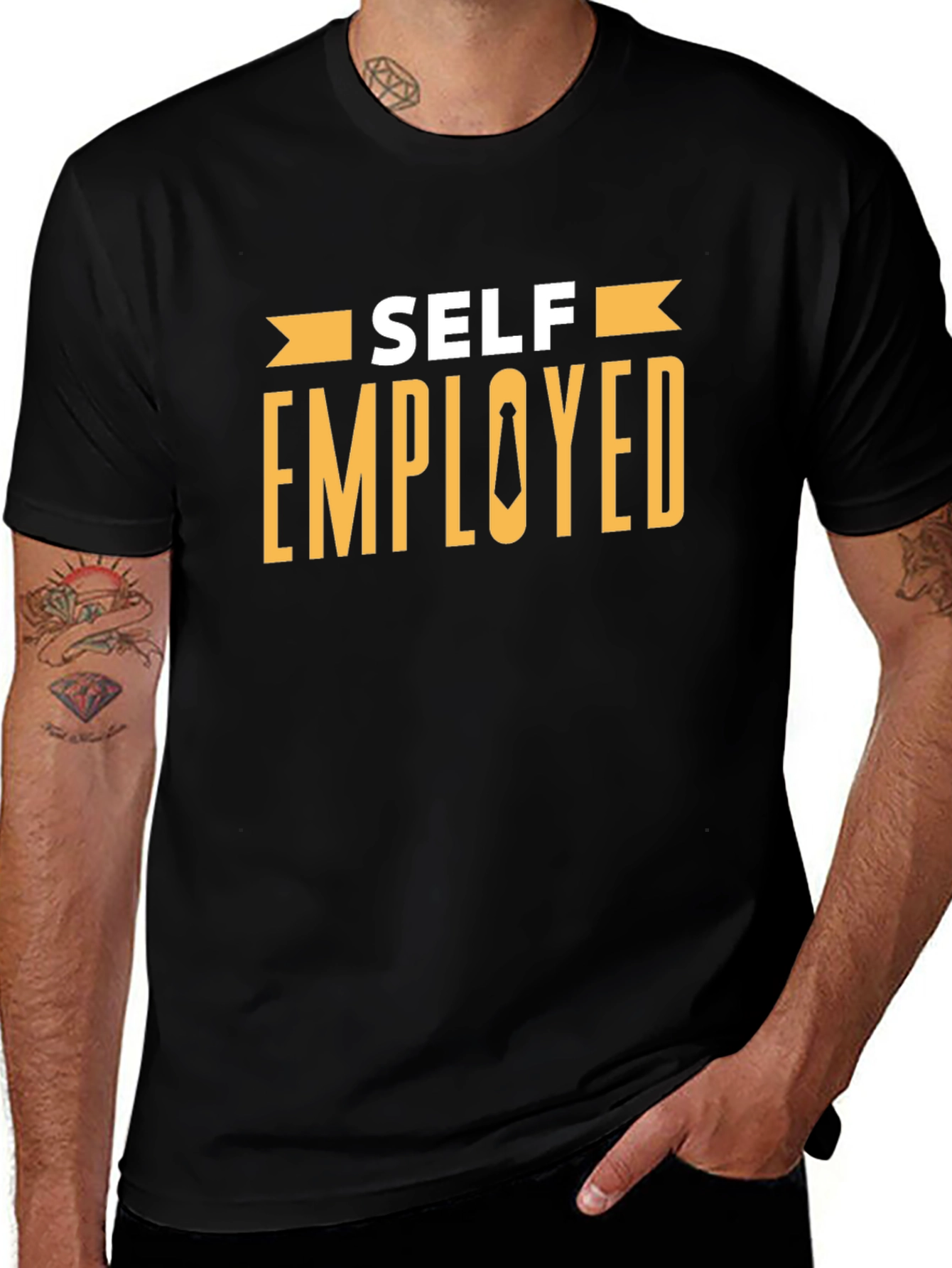 Self Employed T-Shirt - Black Cotton Blend Casual Tee