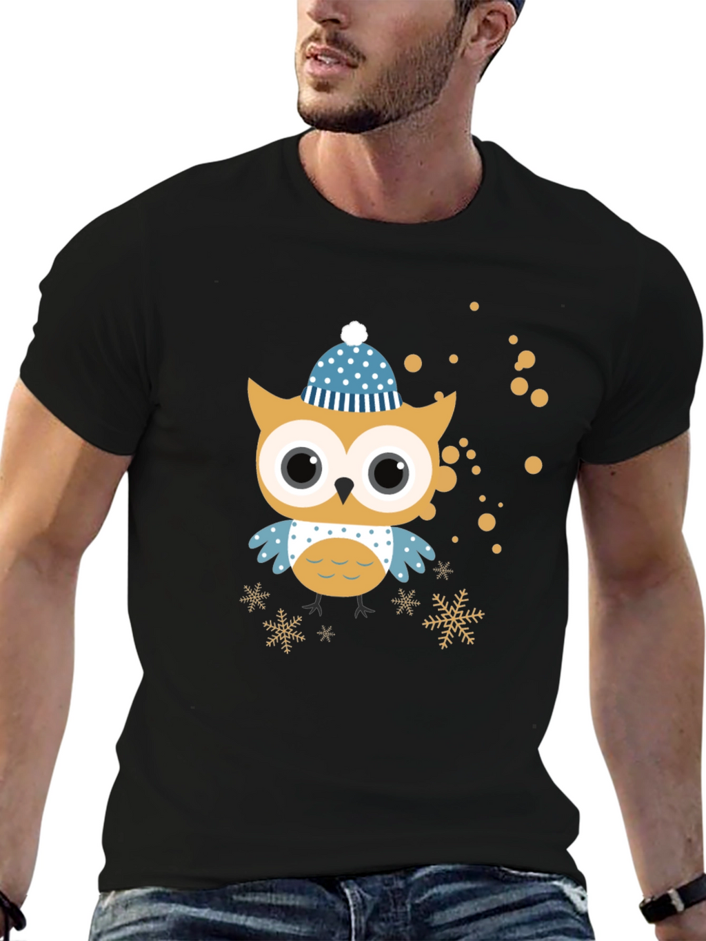 Festive Owl Graphic Tee - Winter Holiday Style