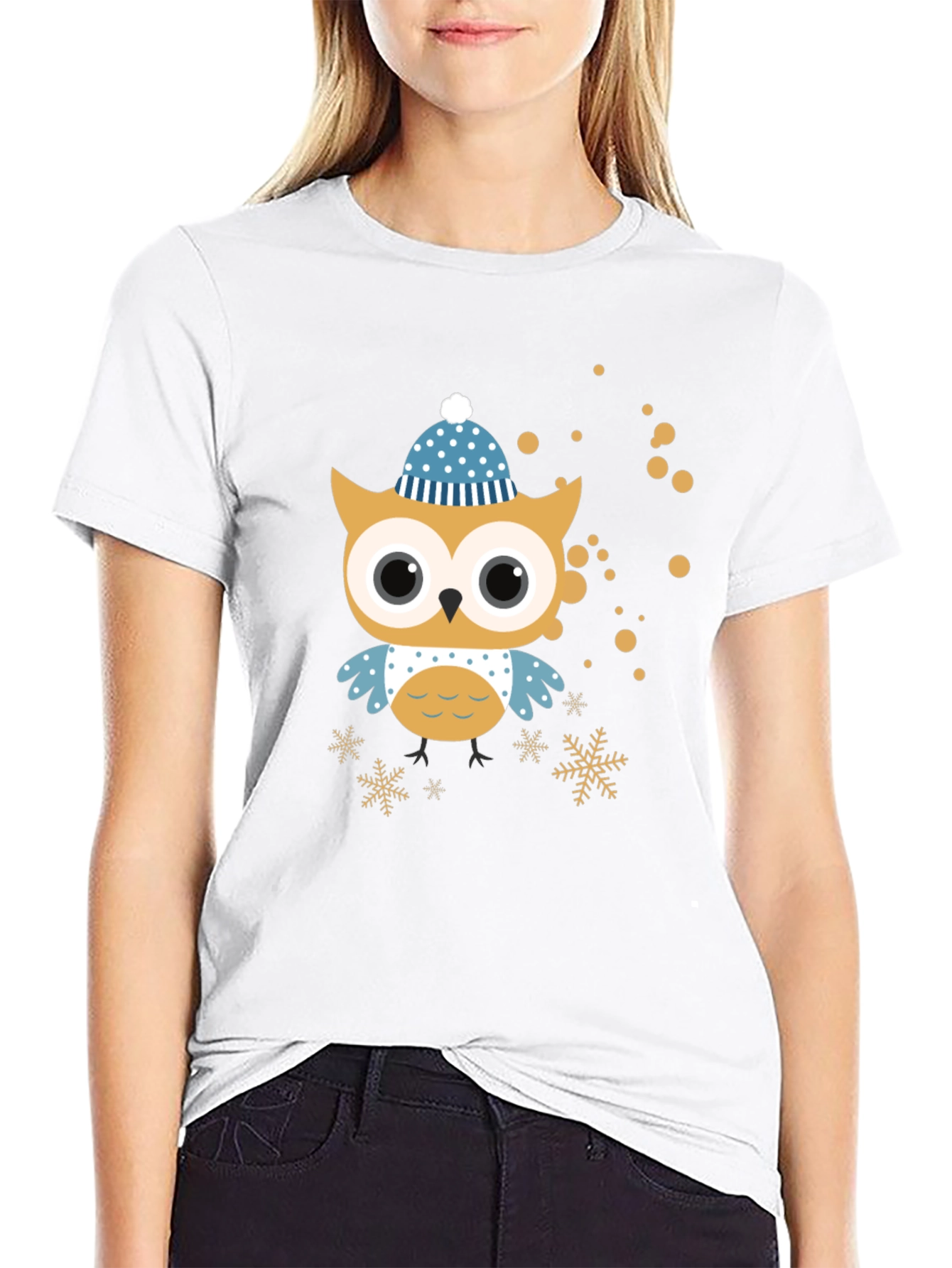 Festive Owl Graphic Tee - Winter Holiday Style