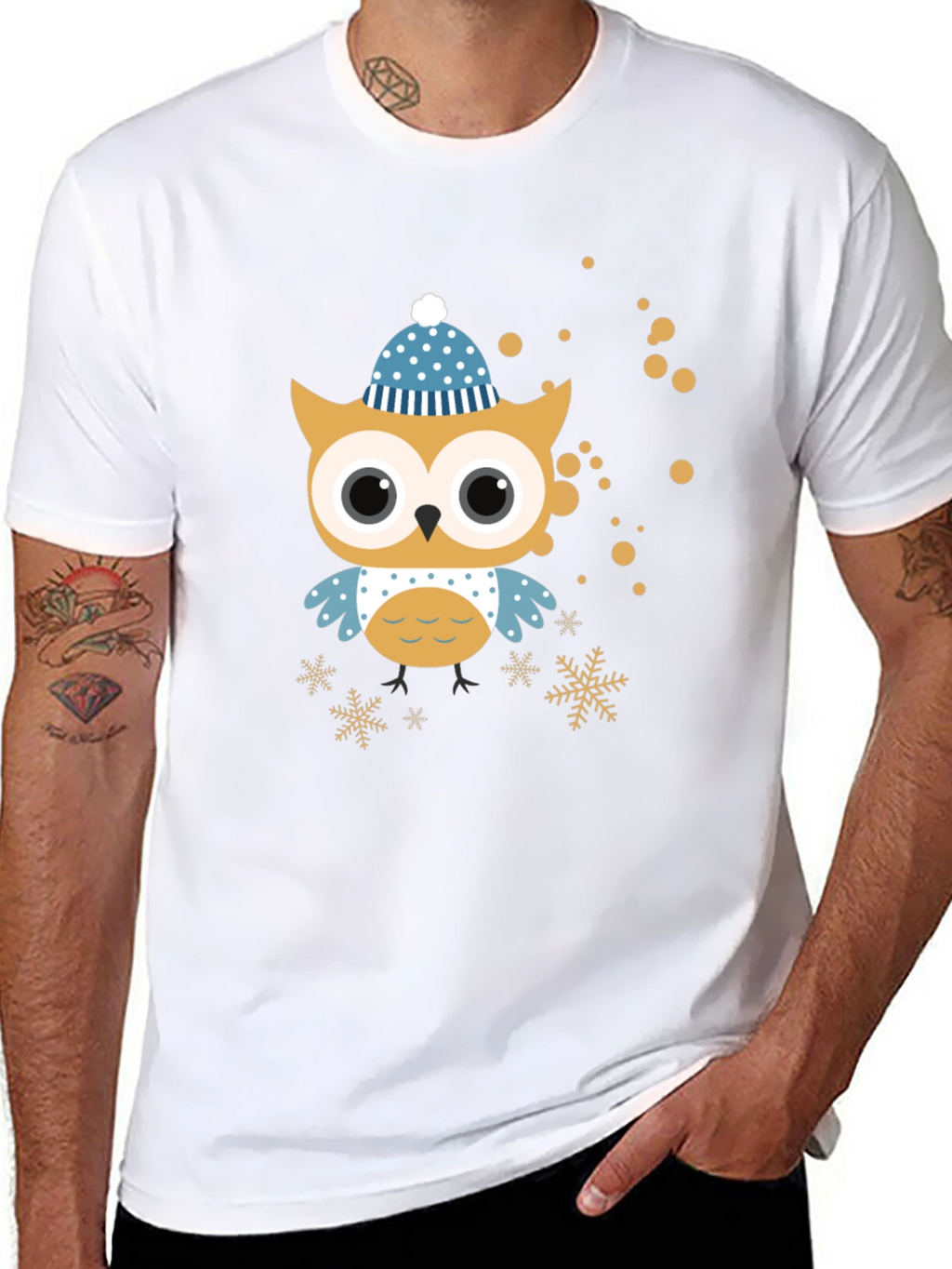 Festive Owl Graphic Tee - Winter Holiday Style