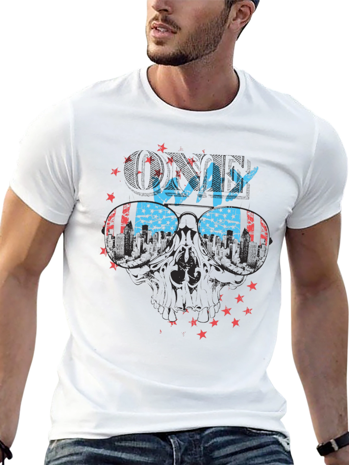 Cool Way Skull Graphic Tee - Patriotic Design