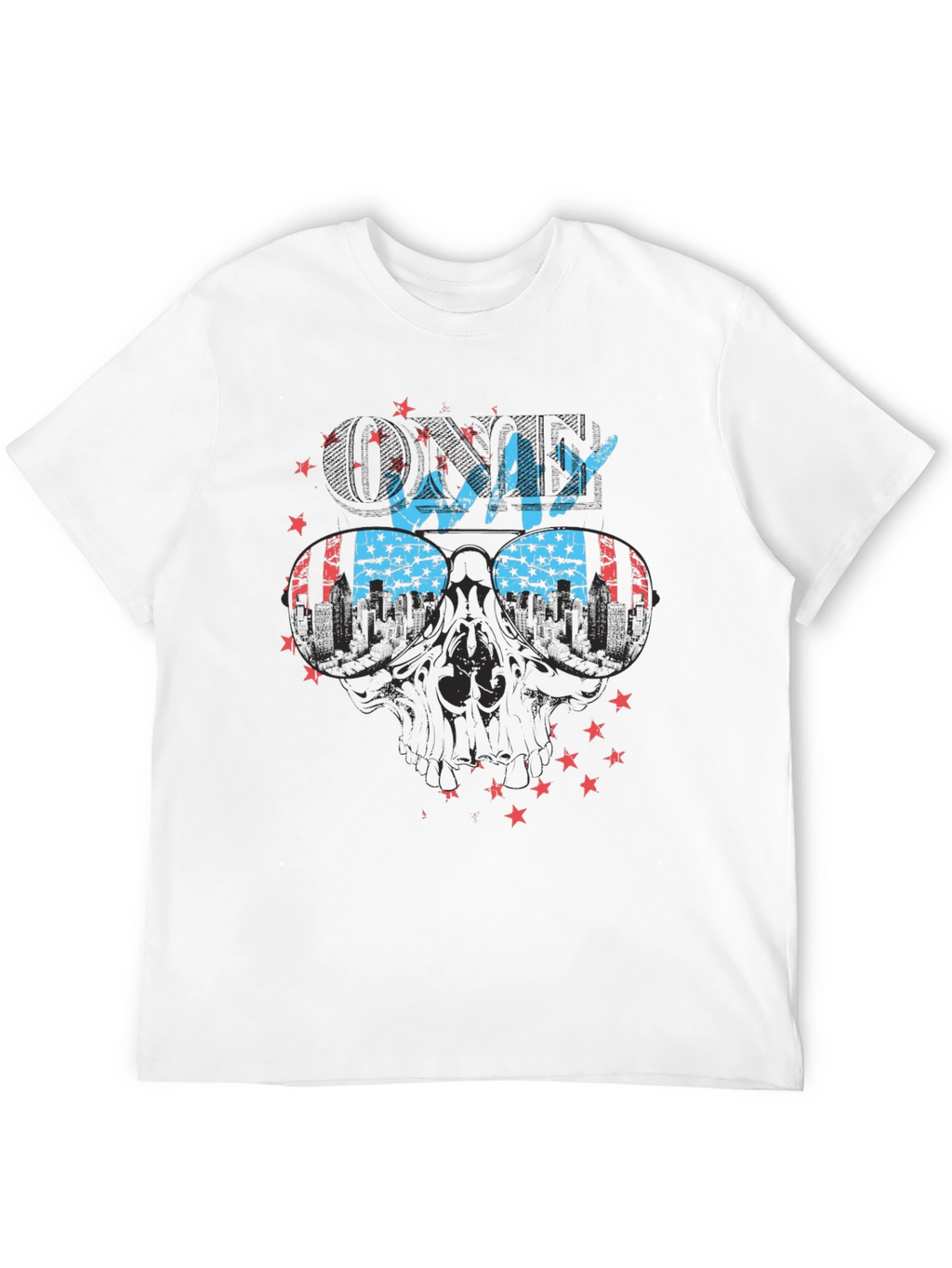 Cool Way Skull Graphic Tee - Patriotic Design