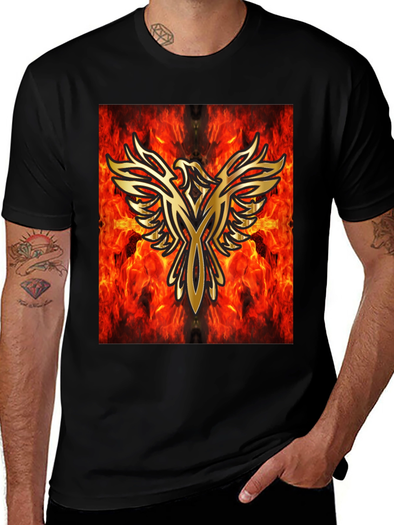 Fiery Phoenix Graphic Black T-Shirt