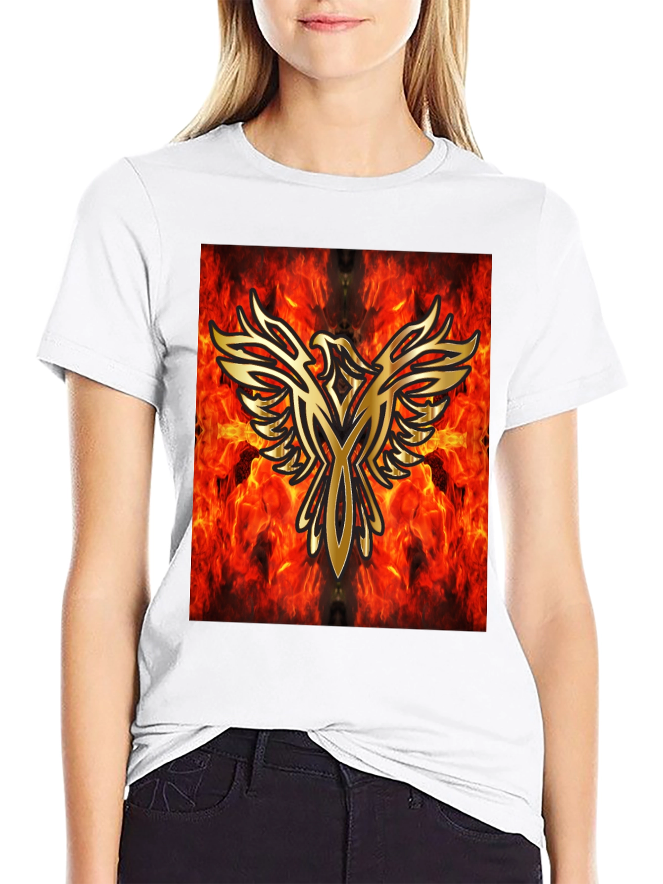 Fiery Phoenix Graphic Black T-Shirt