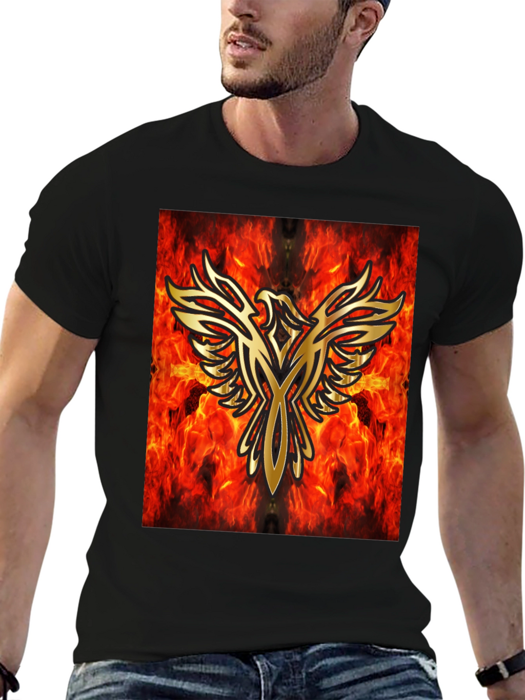 Fiery Phoenix Graphic Black T-Shirt