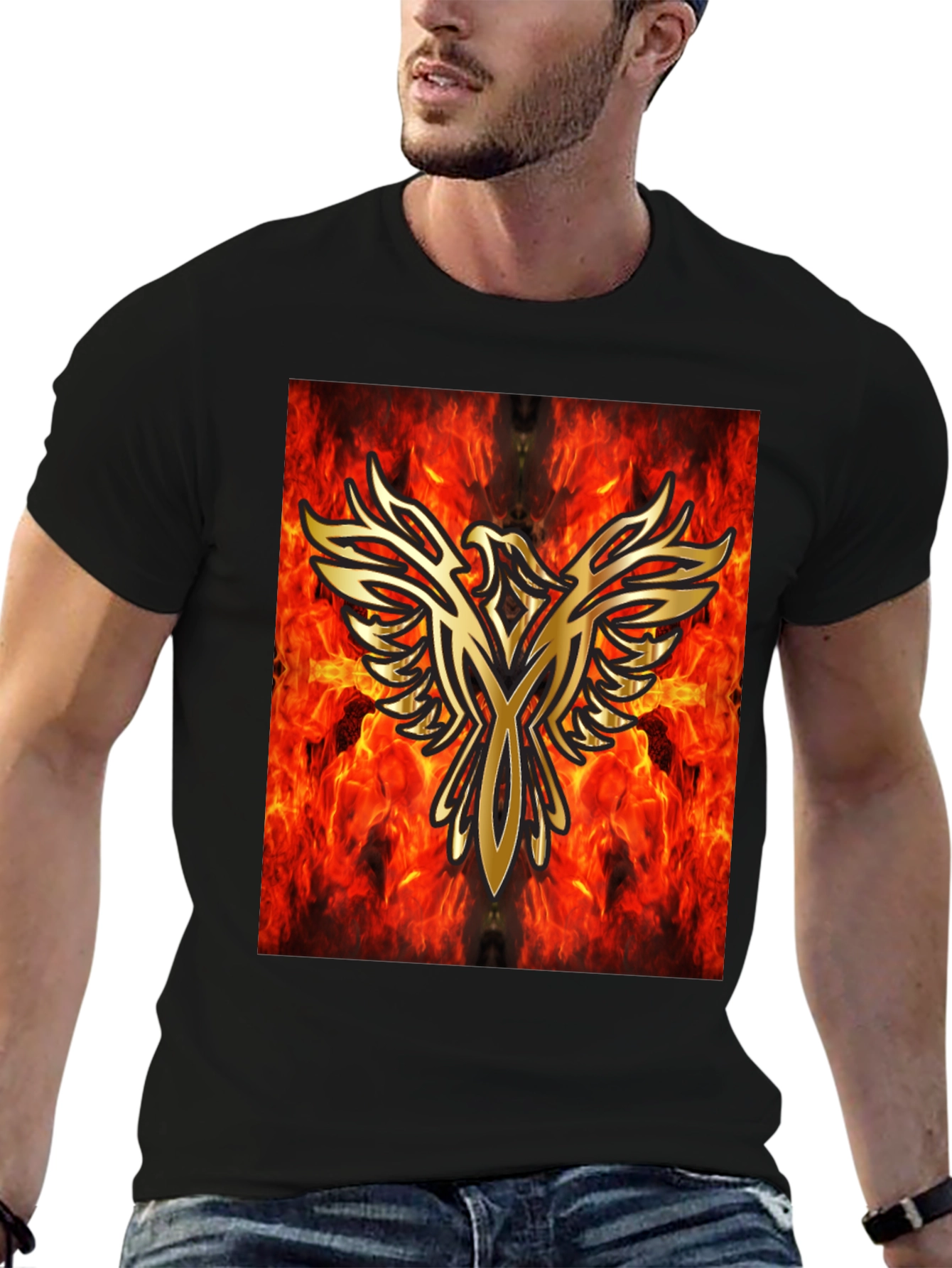 Fiery Phoenix Graphic Black T-Shirt