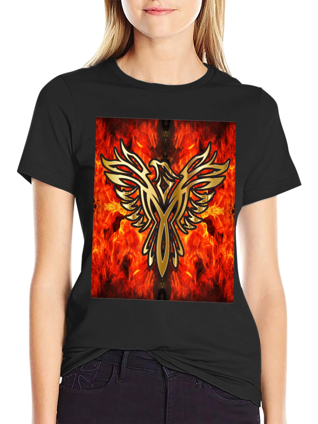 Fiery Phoenix Graphic Black T-Shirt