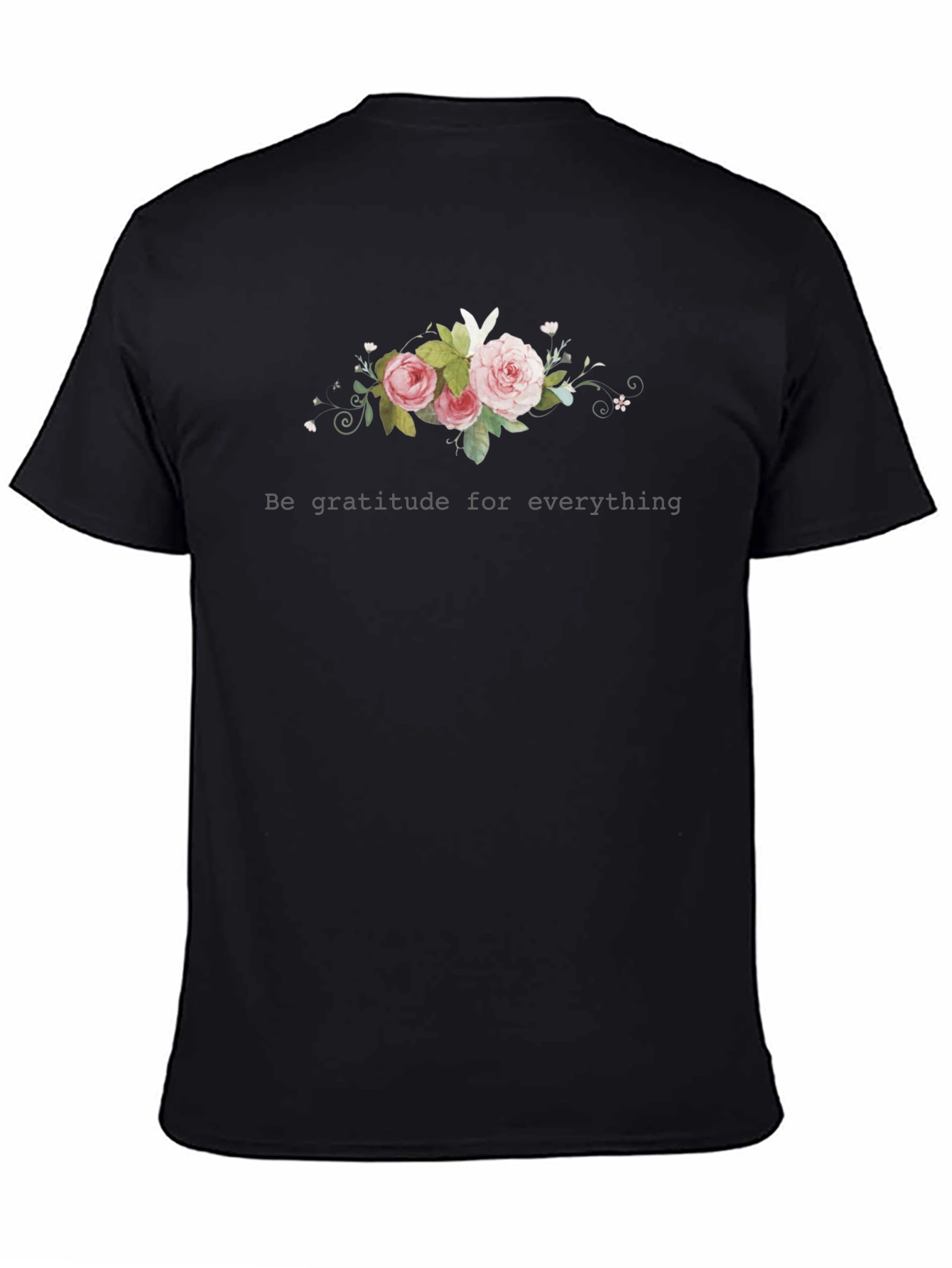 Gratitude Floral Black T-Shirt