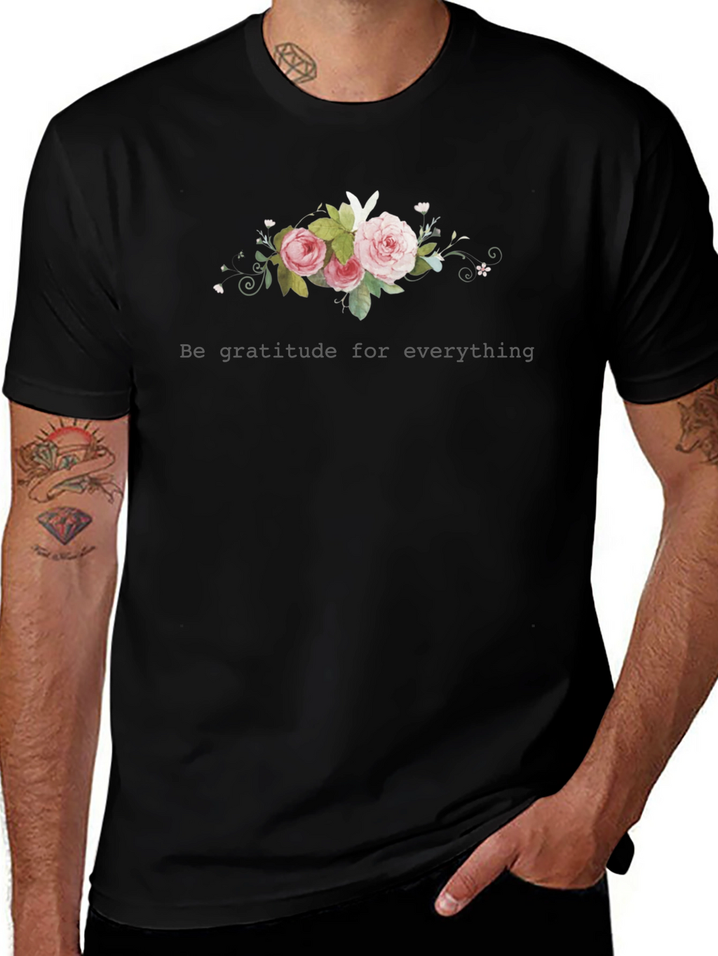 Gratitude Floral Black T-Shirt