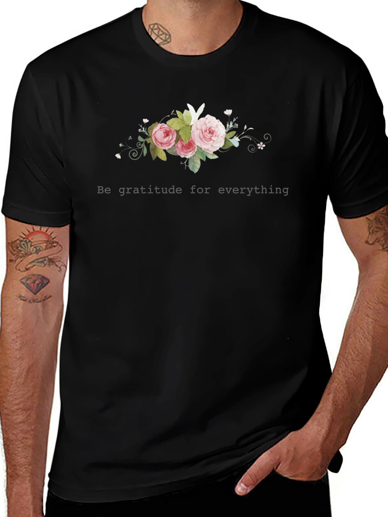 Gratitude Floral Black T-Shirt