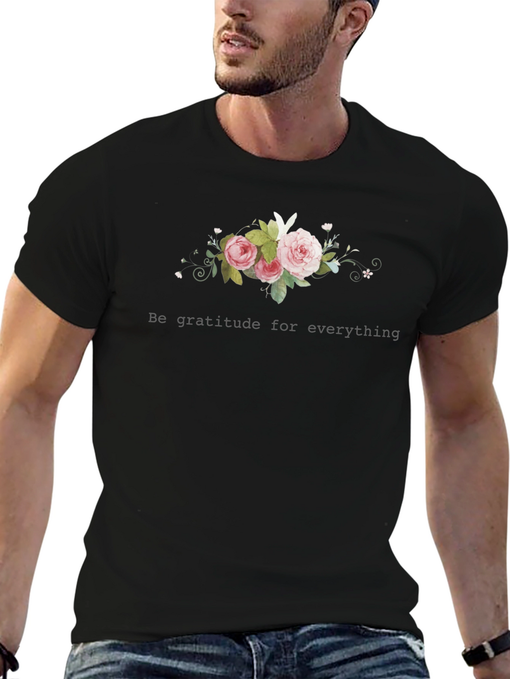 Gratitude Floral Black T-Shirt