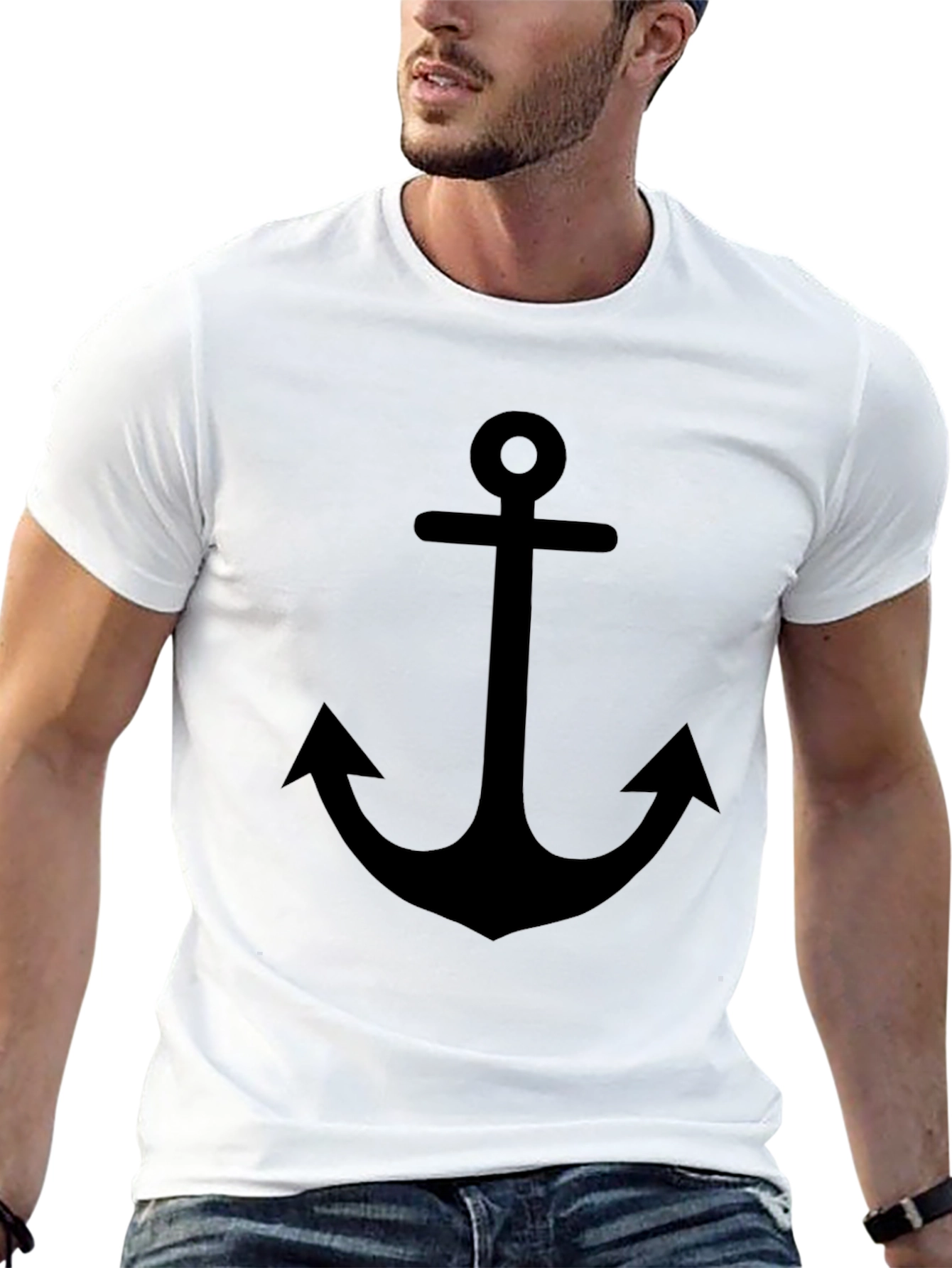 Mens Black Anchor Graphic Tee - Nautical Style