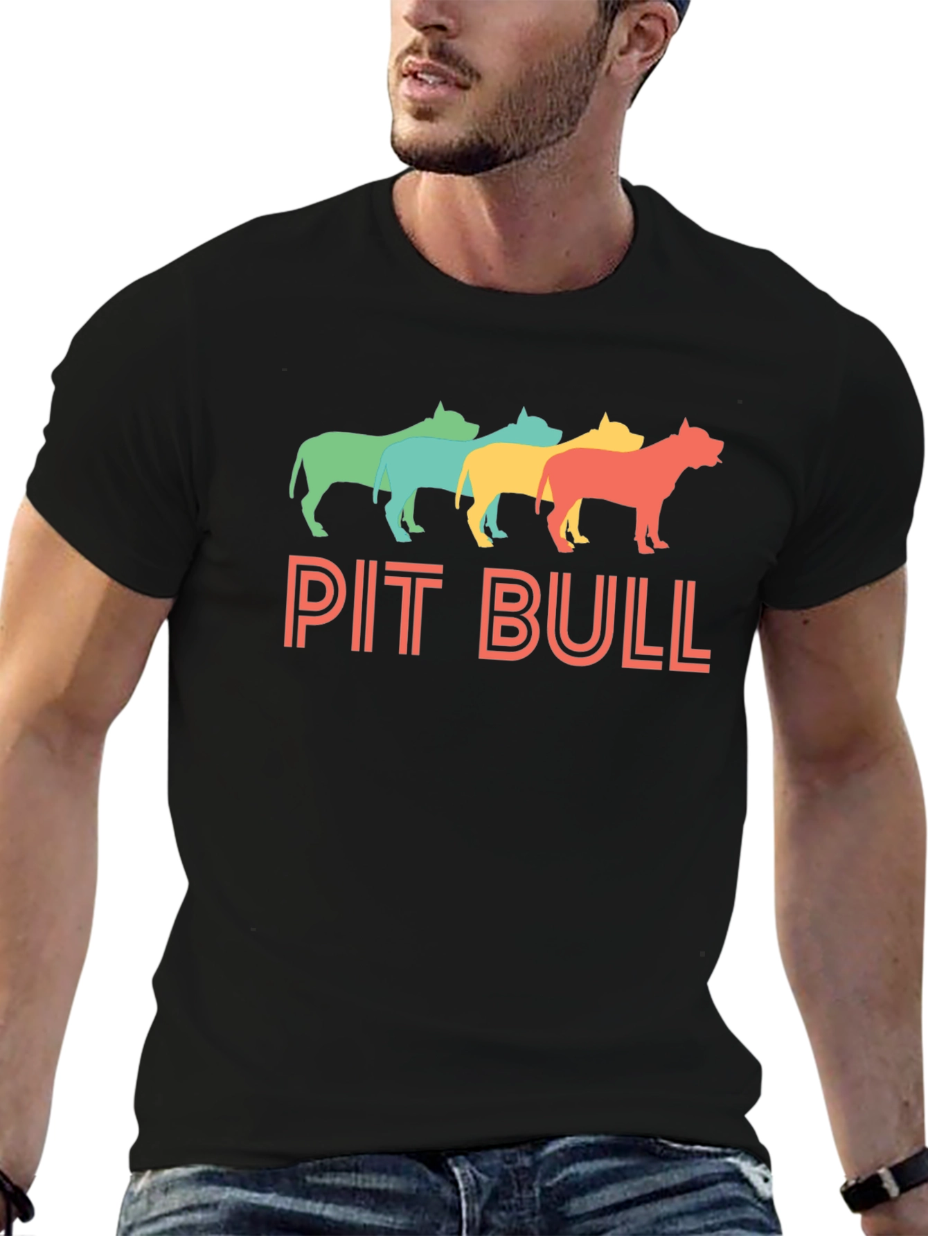 Retro Pit Bull Graphic Tee - Black Cotton T-Shirt