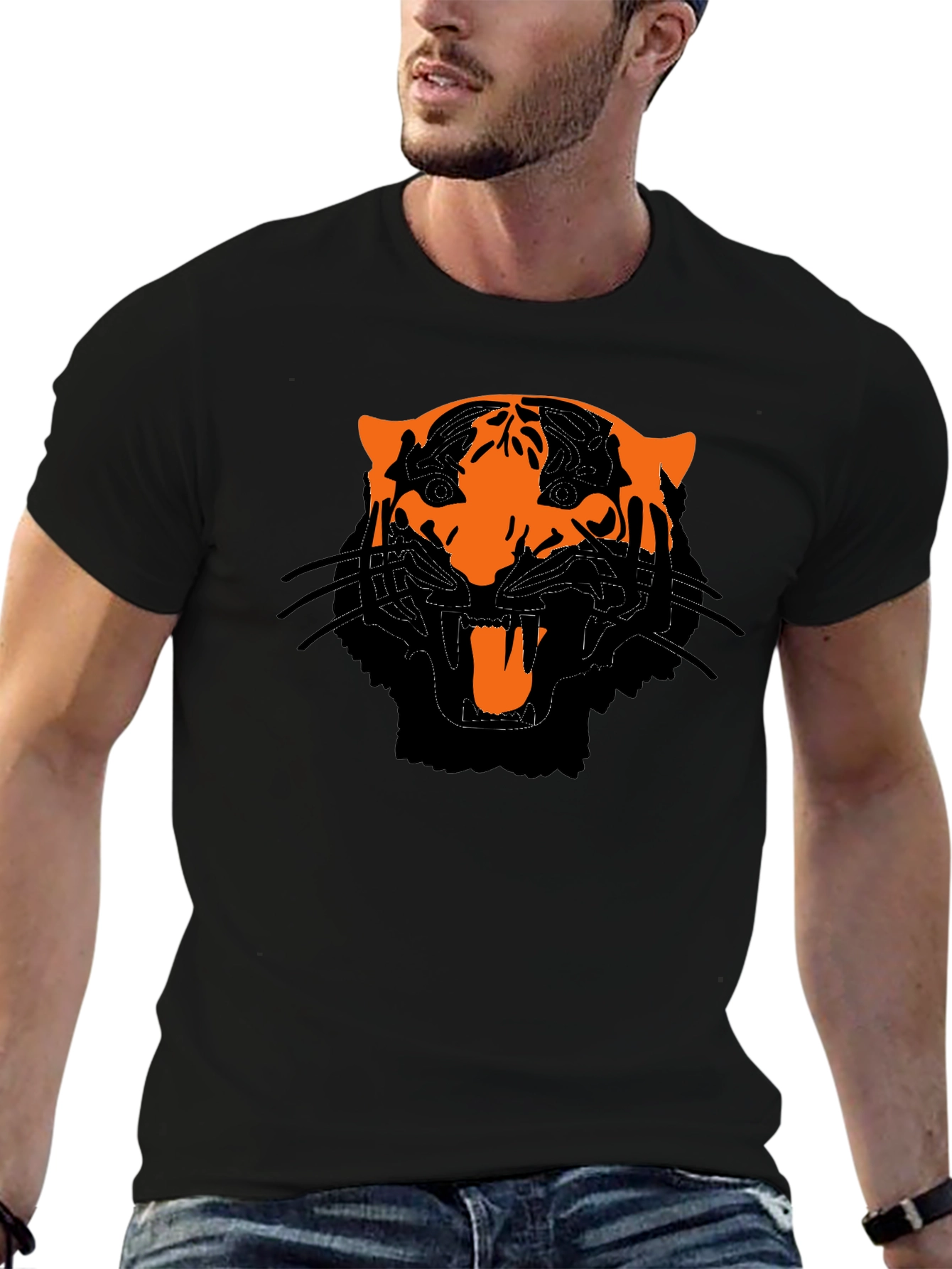 Black Graphic Tee - Fierce Tiger Design