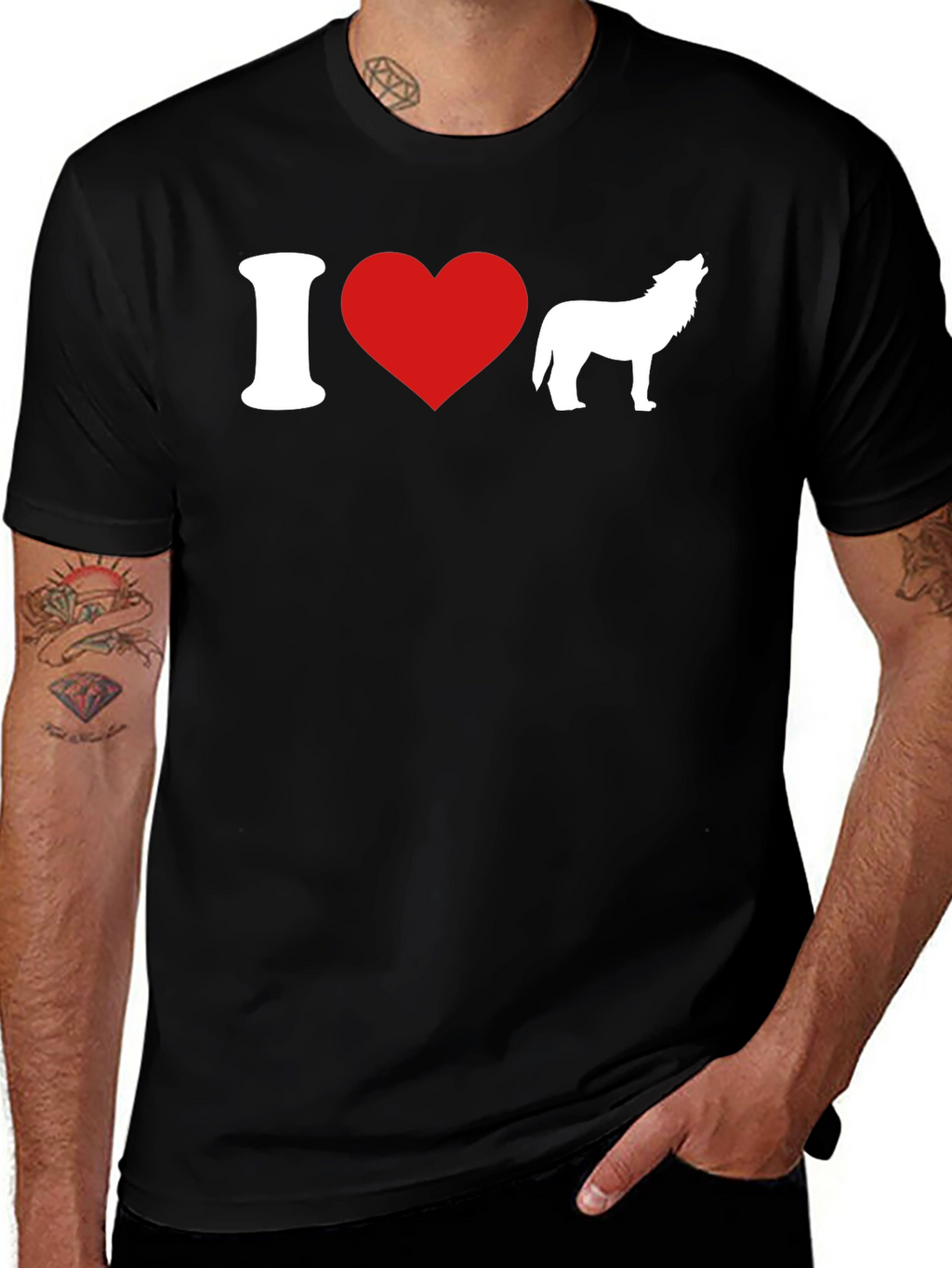 I Heart Wolves Graphic T-Shirt - Black