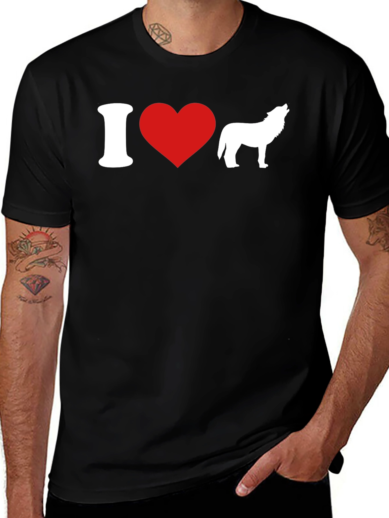 I Heart Wolves Graphic T-Shirt - Black