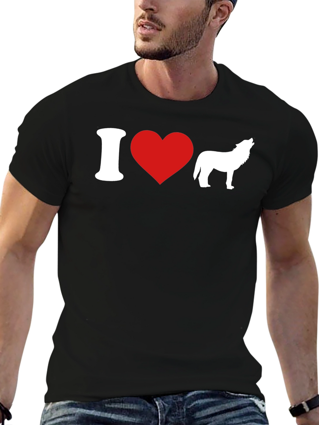 I Heart Wolves Graphic T-Shirt - Black